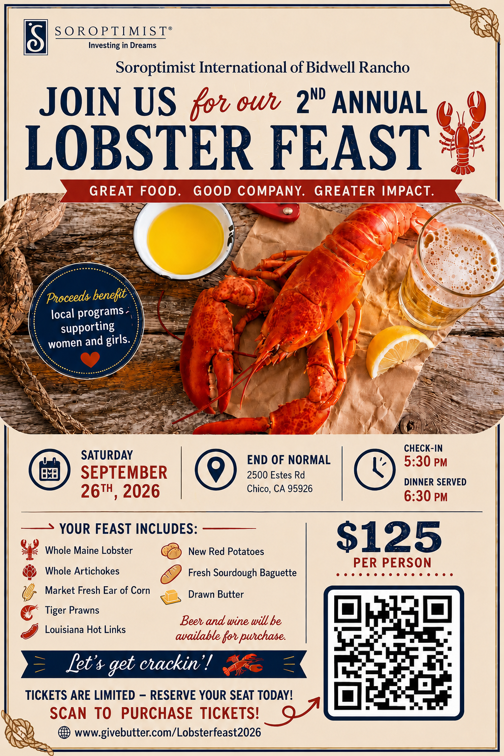 Campaign cover image for Soroptimist International of Bidwell Rancho’s Lobster Feast