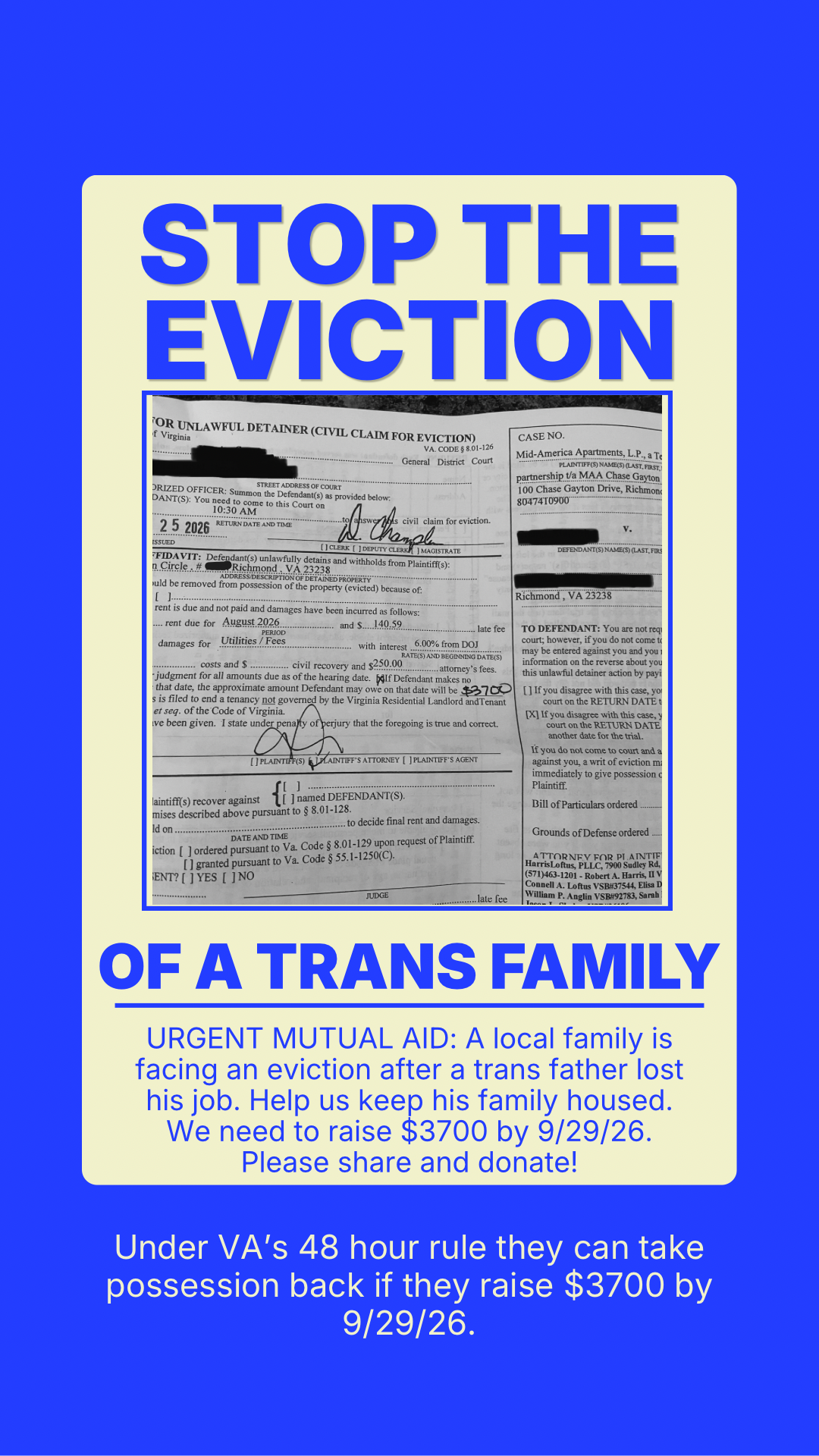 Campaign cover for Emergency Housing Fund for a Trans Family