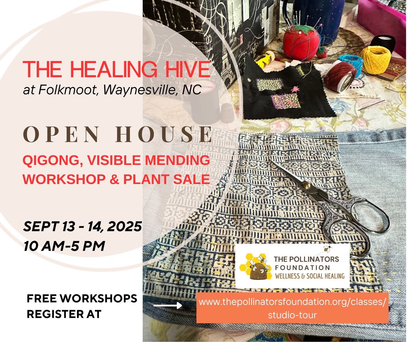 Campaign cover image for Sept 14, Qigong Class, Visible Mending Workshop & Fall Plant Sale during The Healing Hive Open House