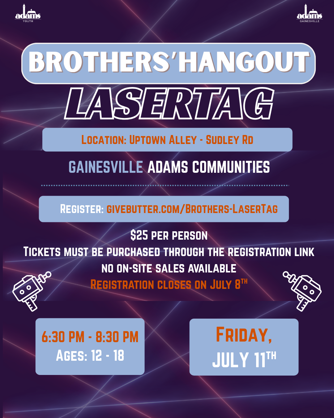 Campaign cover image for ADAMS Gainesville Youth Hangouts: Laser Tag!