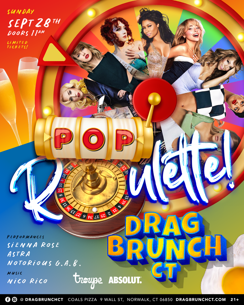 Campaign cover image for Drag Brunch CT : Pop Roulette Party (11:00AM - SUN SEPT 28, 2025)