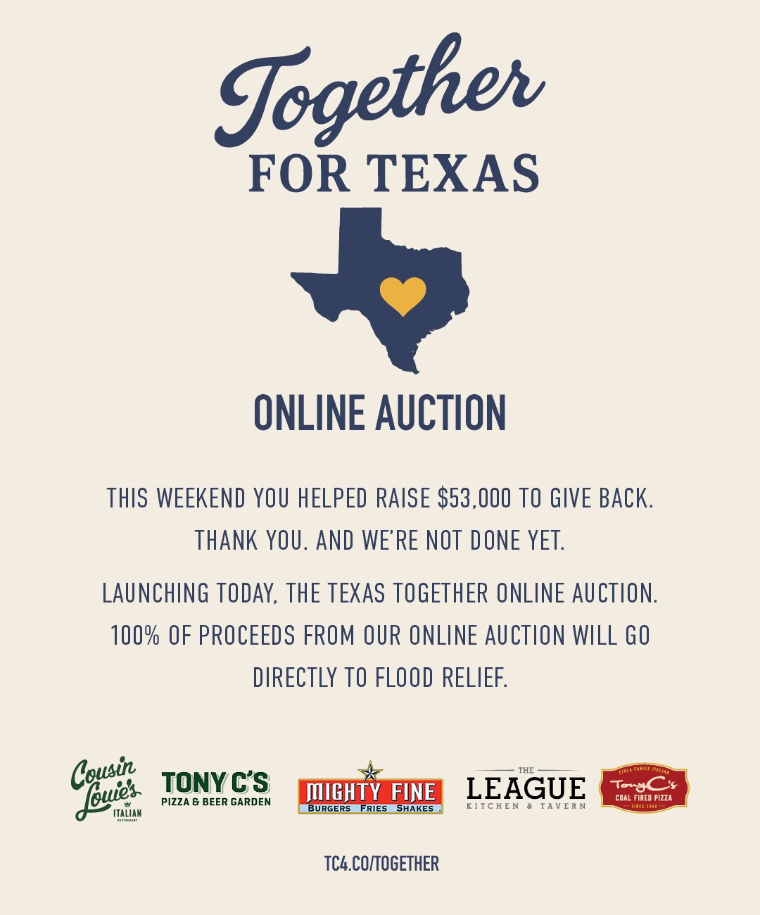 Campaign cover image for Together For Texas with Tc4 & Co. Online Auction