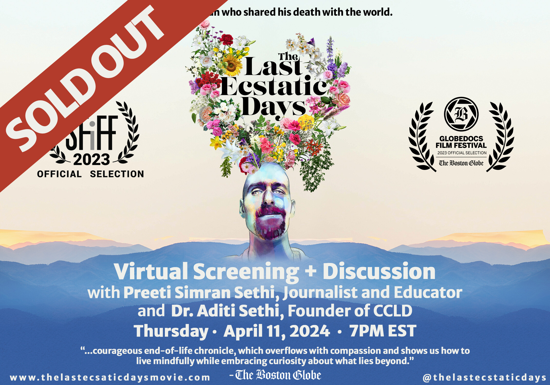 Campaign cover image for Virtual Screening of "The Last Ecstatic Days" with Dr. Aditi Sethi (Center for Conscious Living & Dying) and Preeti Simran Sethi (SoundMind Institute)