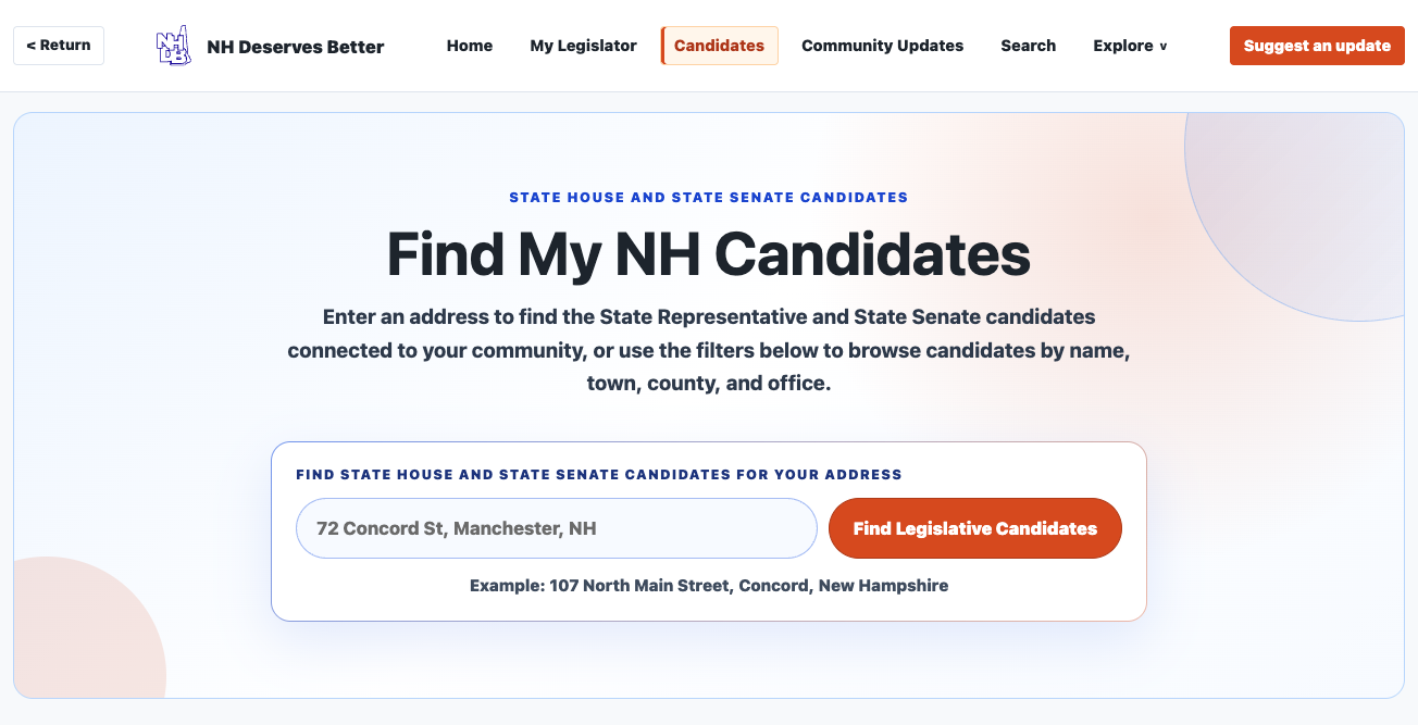 Campaign cover image for "FindmyNHCandidate.org" by NH Deserves Better