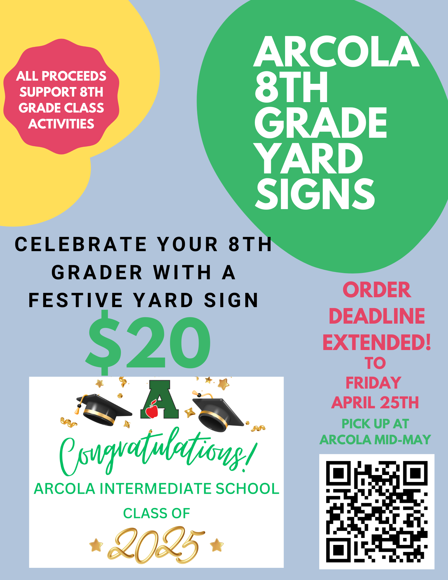 Campaign cover image for Arcola 8th Grade Yard Sign Sale - Deadline Extended to April 25th!