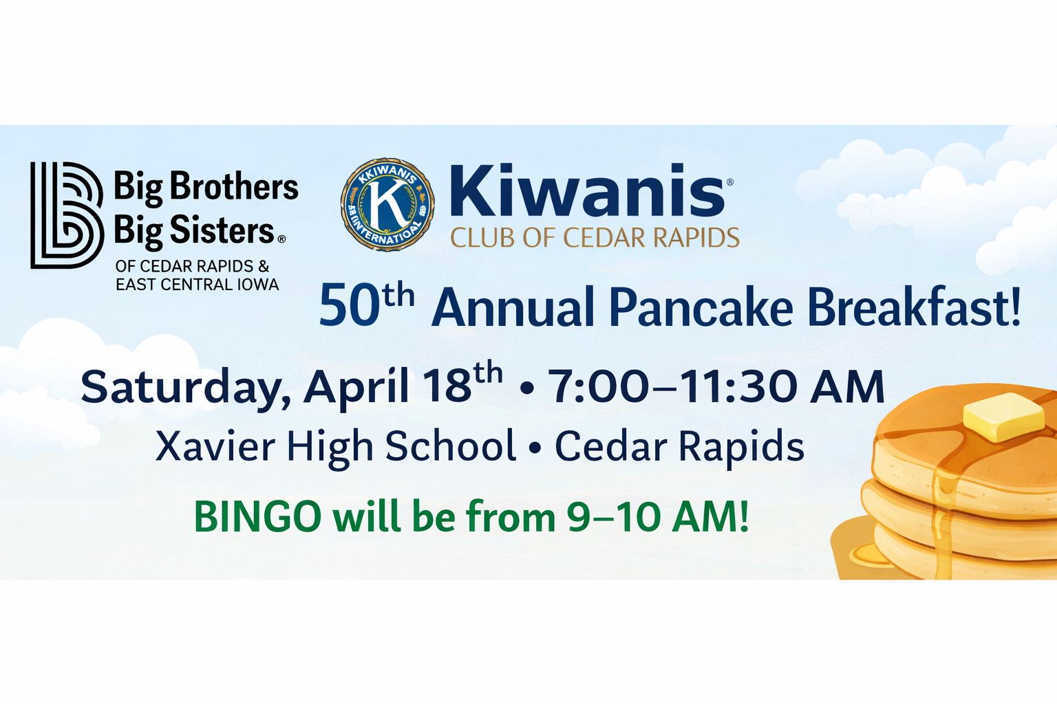 Campaign cover image for BBBS at the Kiwanis Pancake Breakfast – 50th Annual Event!