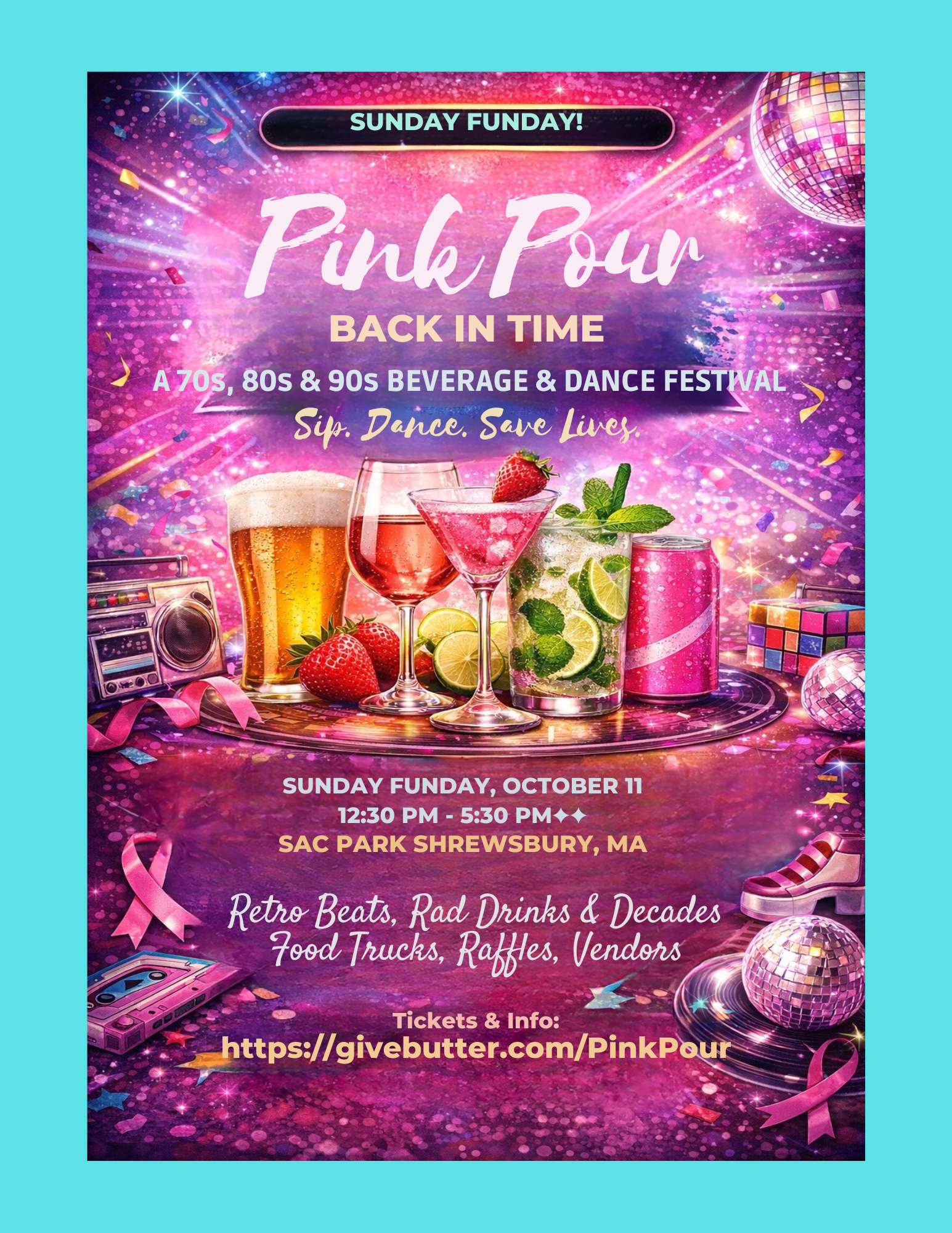 Campaign cover image for PINK POUR BACK IN TIME & 70"s, 80's, 90's BEVERAGE DANCE FESTIVAL