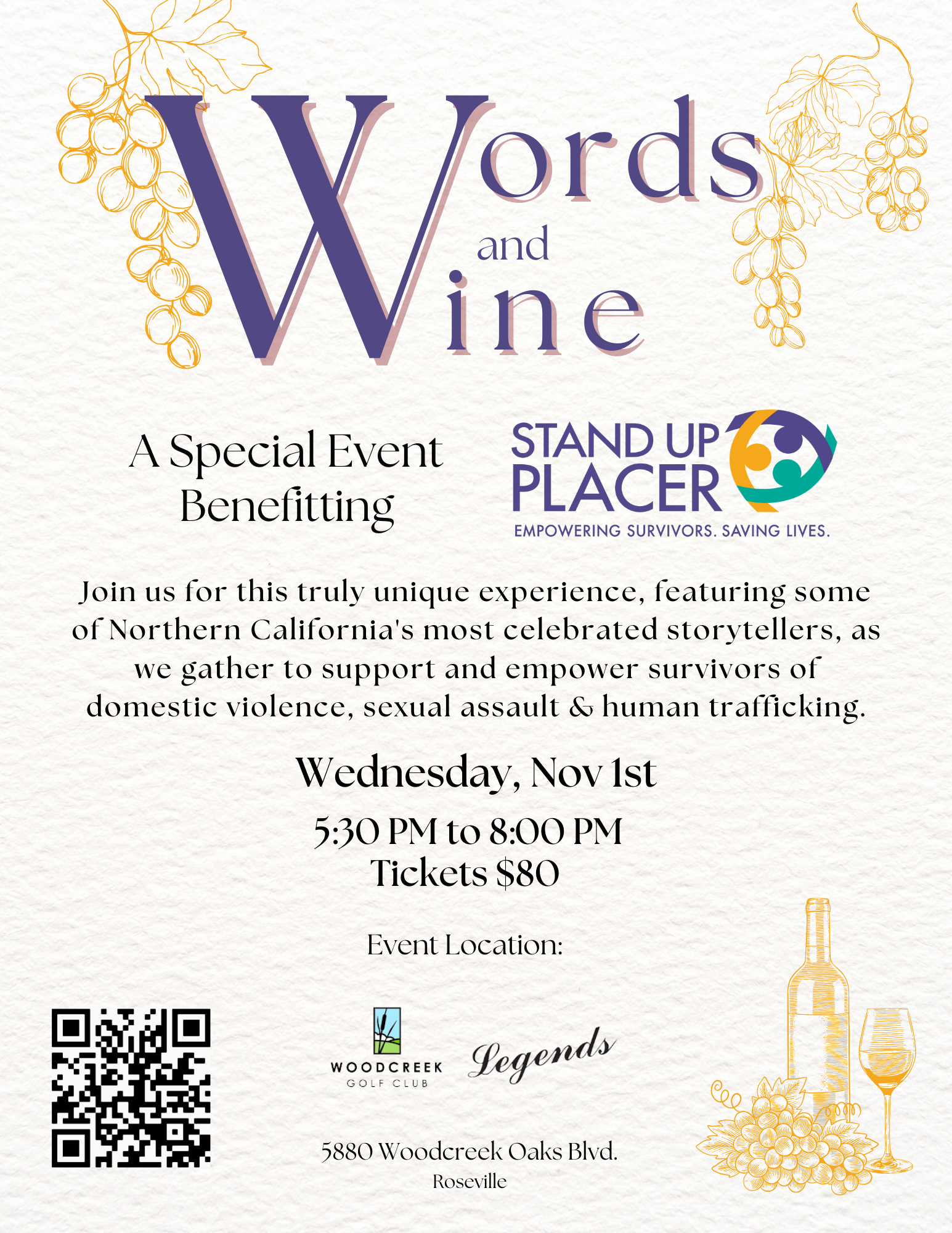 Campaign cover image for POSTPONED - Words & Wine - Benefitting Stand Up Placer