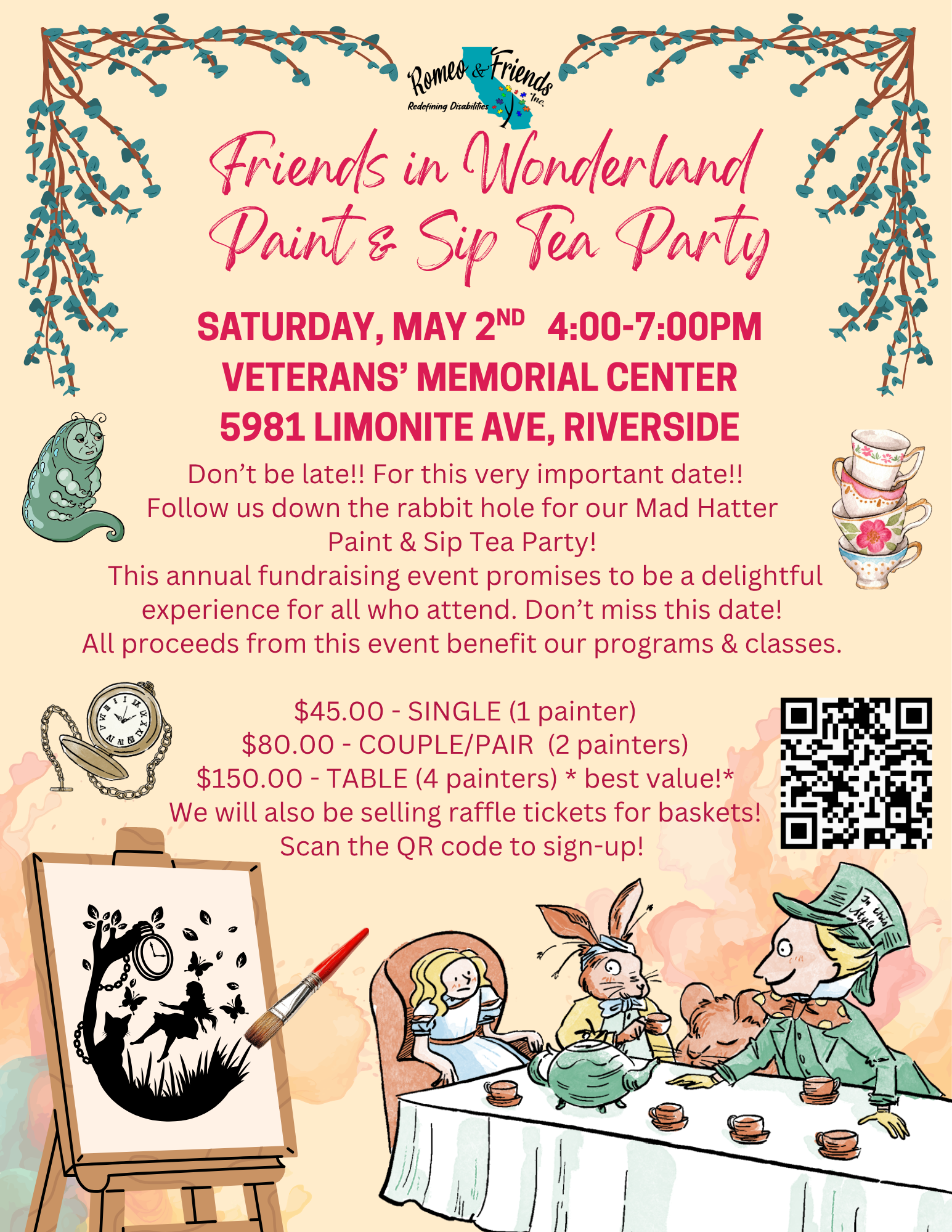 Campaign cover image for Friends in Wonderland Paint & Sip Tea Party Fundraiser