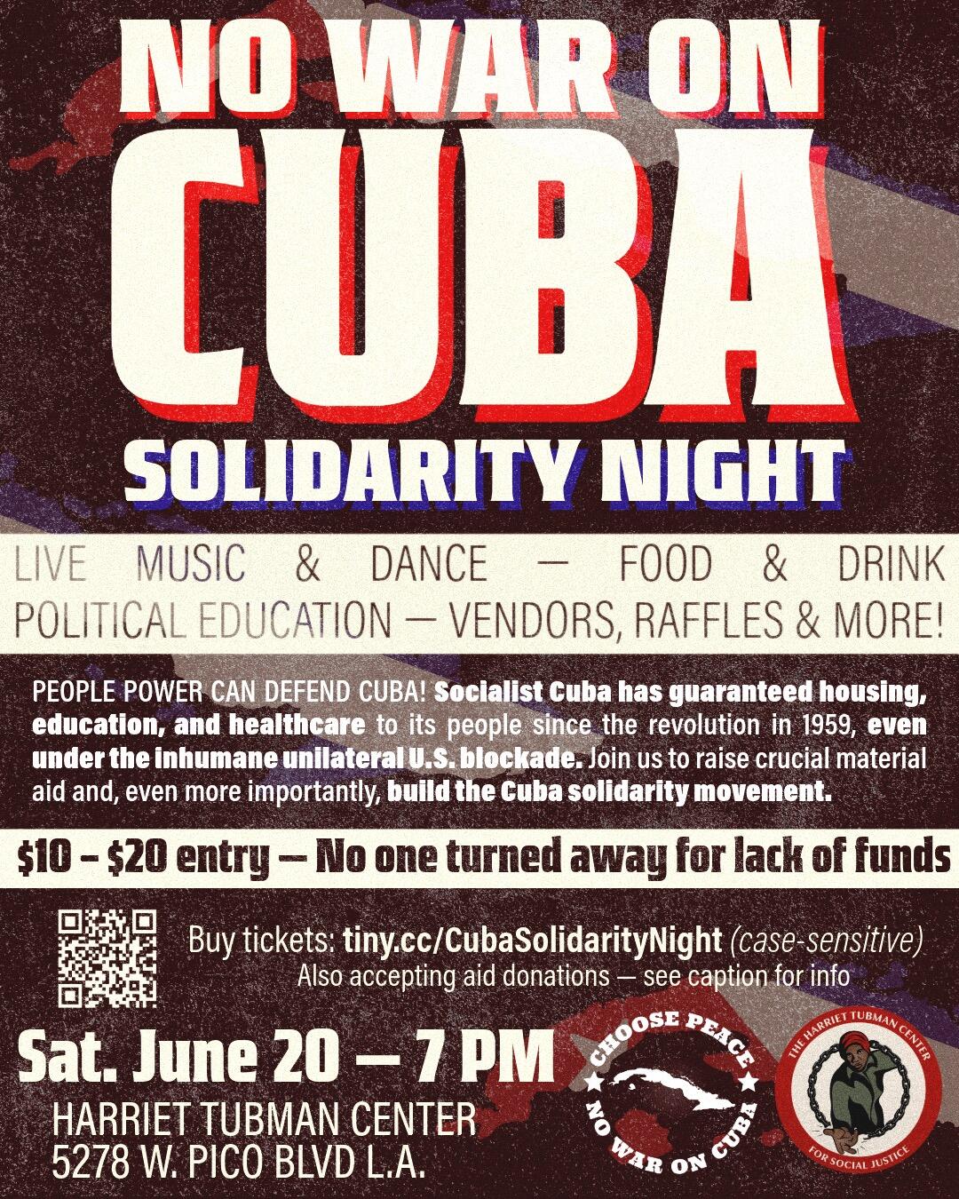 Campaign cover image for Harriet Tubman Center - No War on Cuba Solidarity Night ¡No a la guerra contra Cuba!