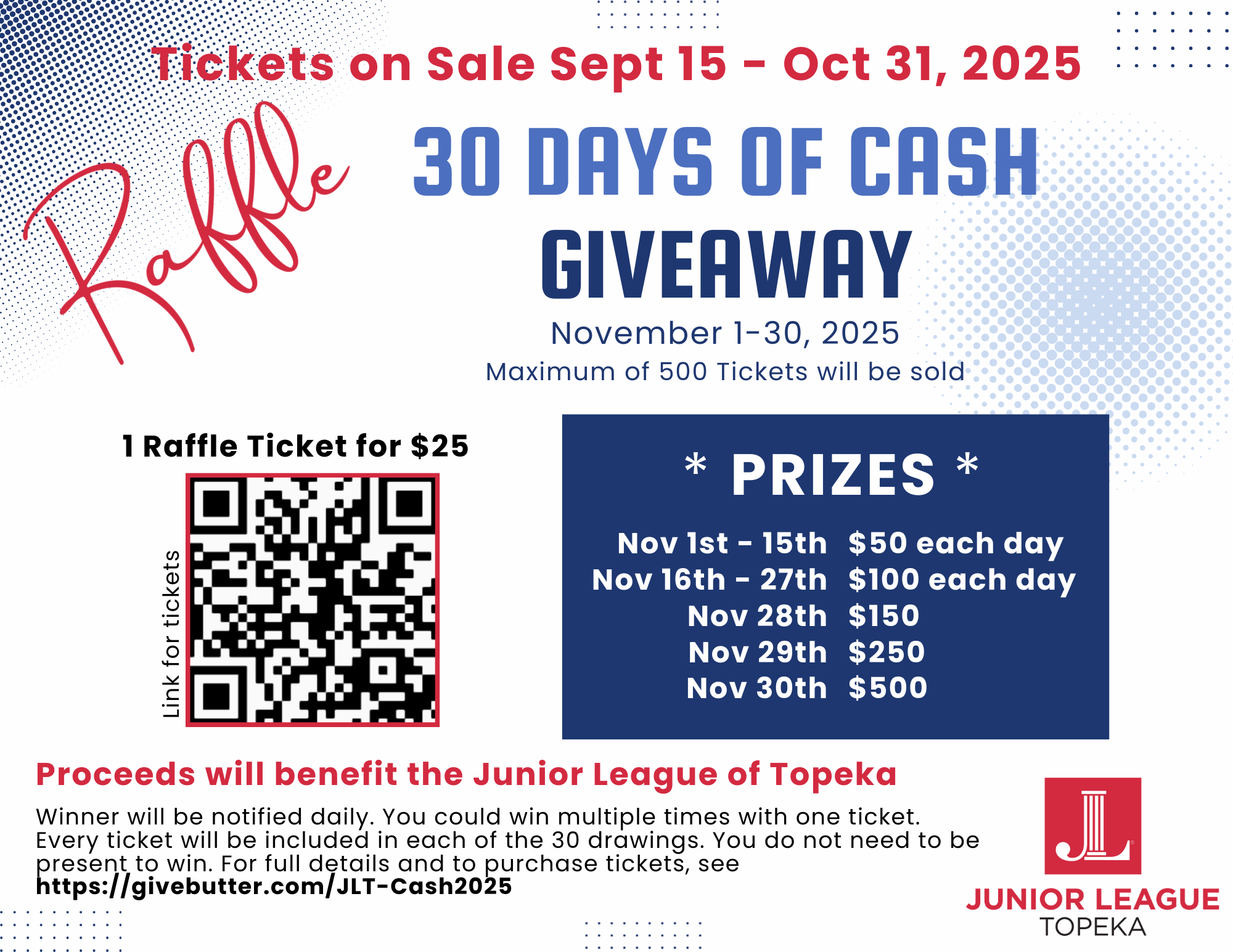 Campaign cover image for Junior League of Topeka - 30 Days of Cash Giveaway 2025