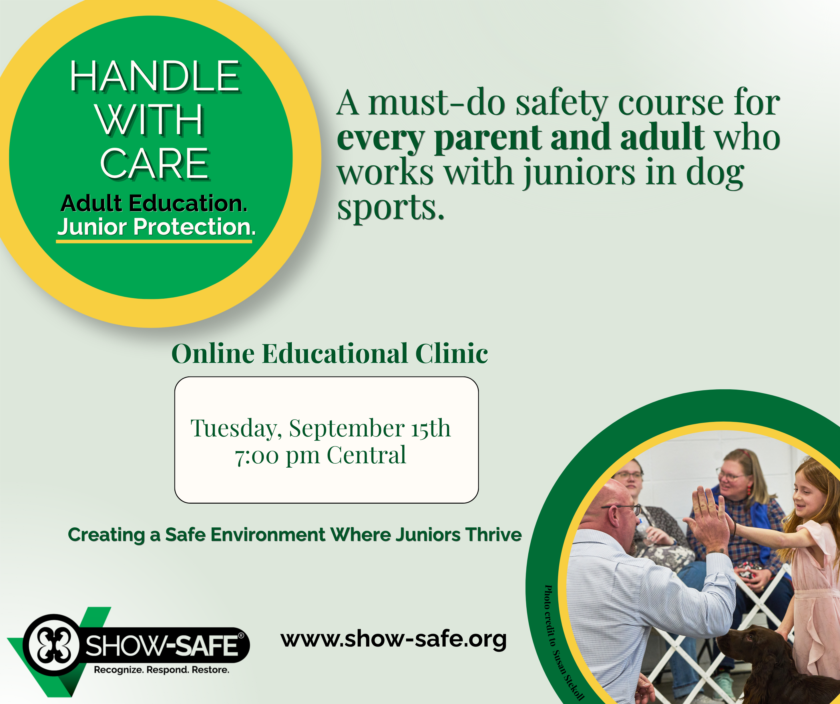 Campaign cover image for Tuesday, September 15th - Handle With Care : Adult Education. Junior Protection.