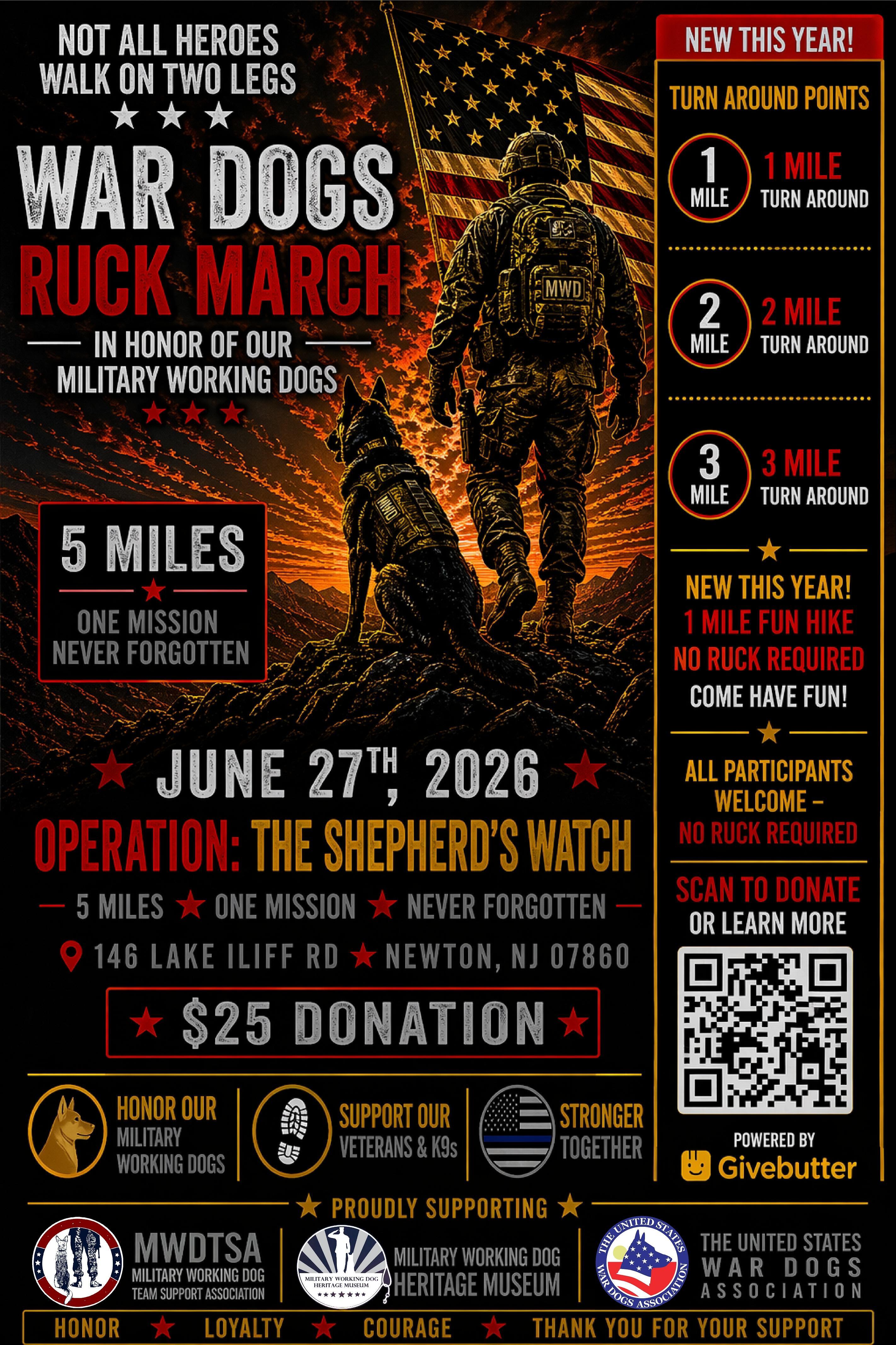 Campaign cover image for 27JUN2026 WAR DOGS!!! 5 MILE RUCK MARCH Supporting Military Working Dogs