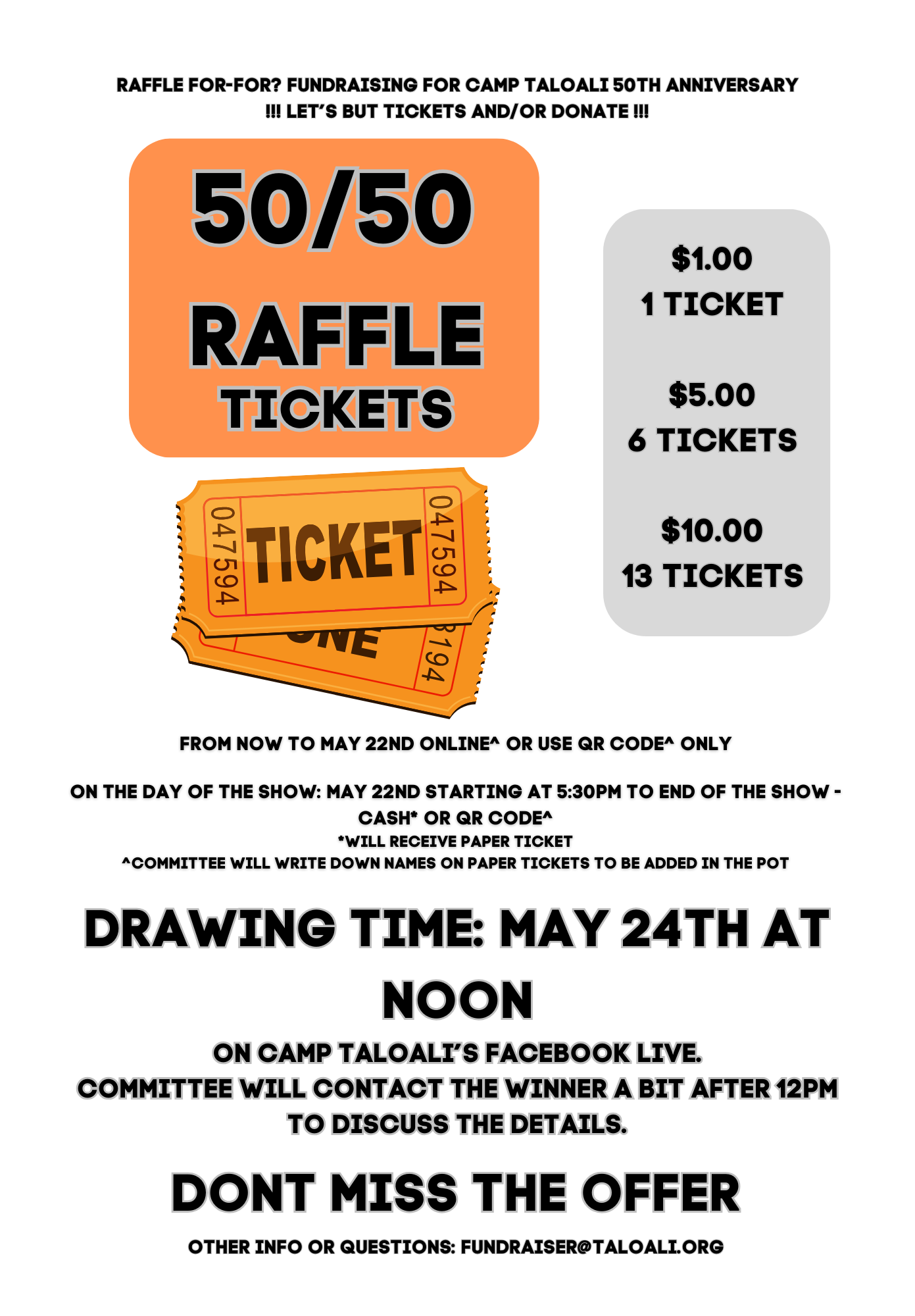 Tabayolo Raffle Camp Taloali 50th Anniversary 50/50 Raffle