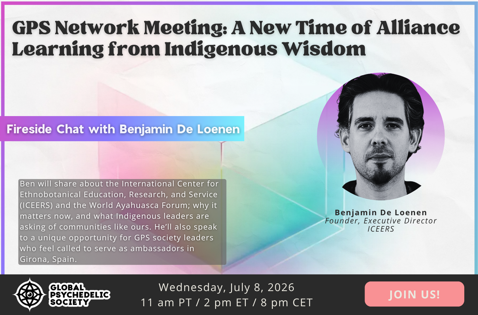 Campaign cover image for GPS Network Meeting: A New Time of Alliance – Learning from Indigenous Wisdom with Benjamin De Loenen