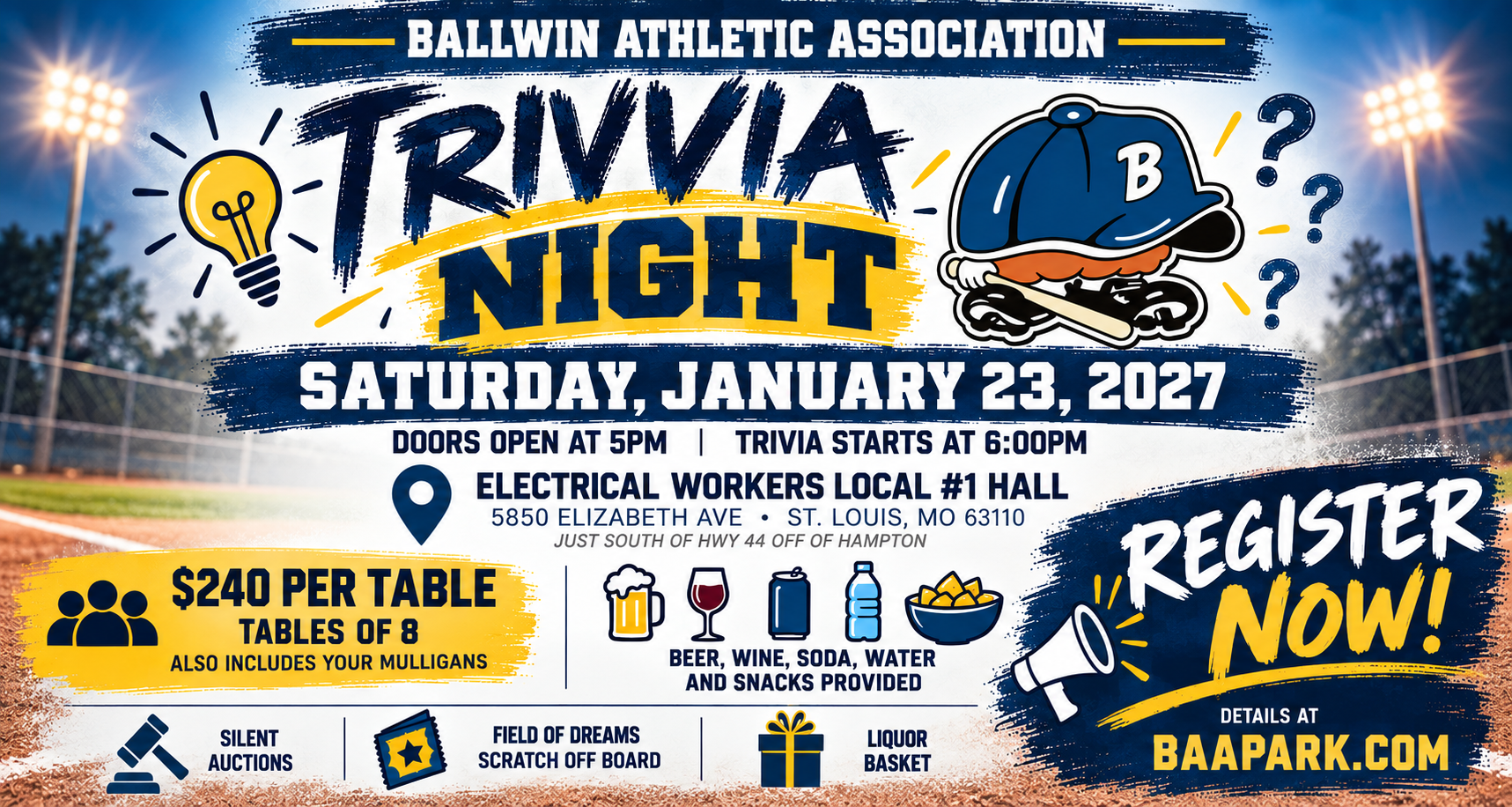Campaign cover image for 2027 Ballwin Athletic Association Trivia Night