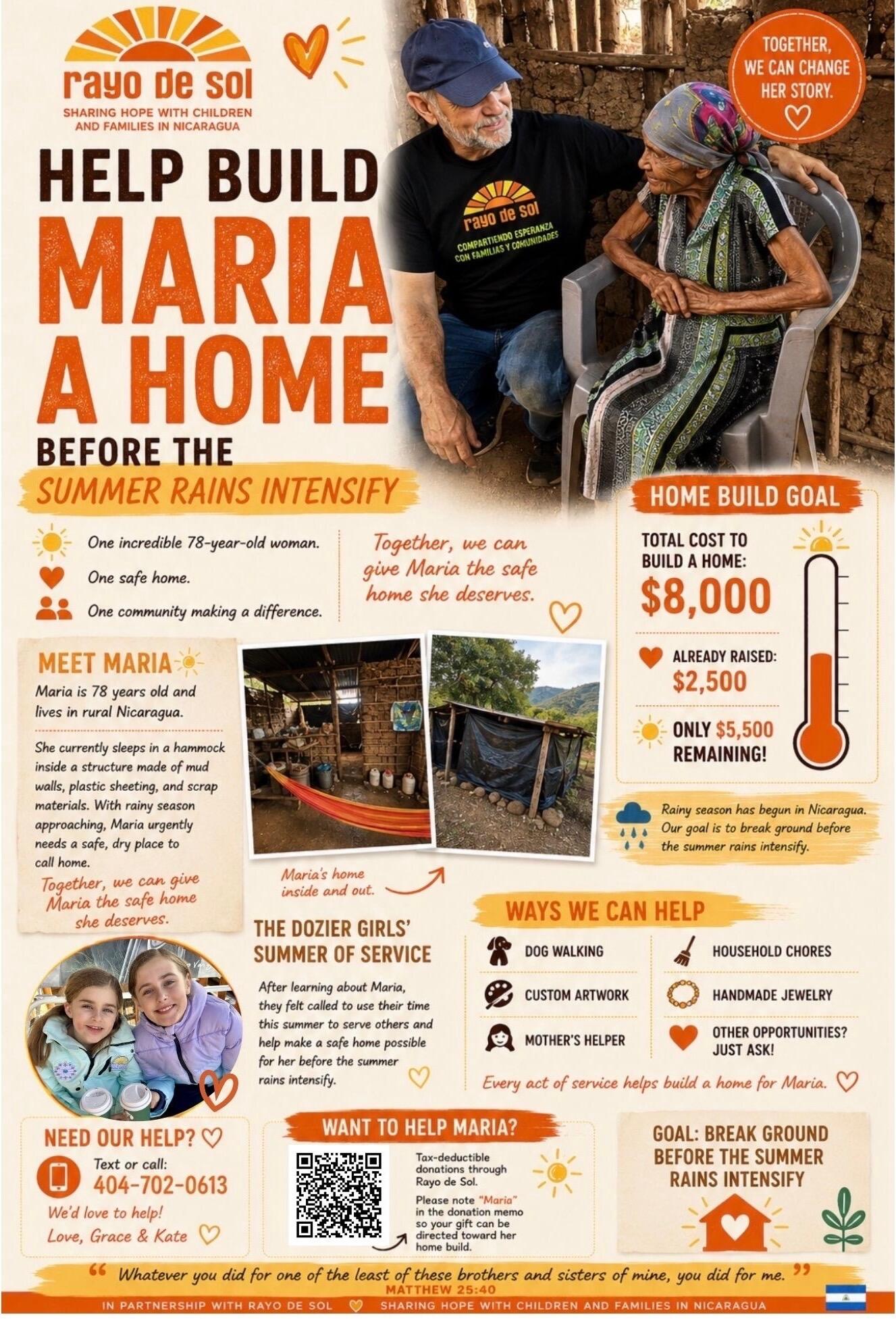 Campaign cover image for Let’s Build a Home for Maria!  The Dozier Girls Summer of Service!