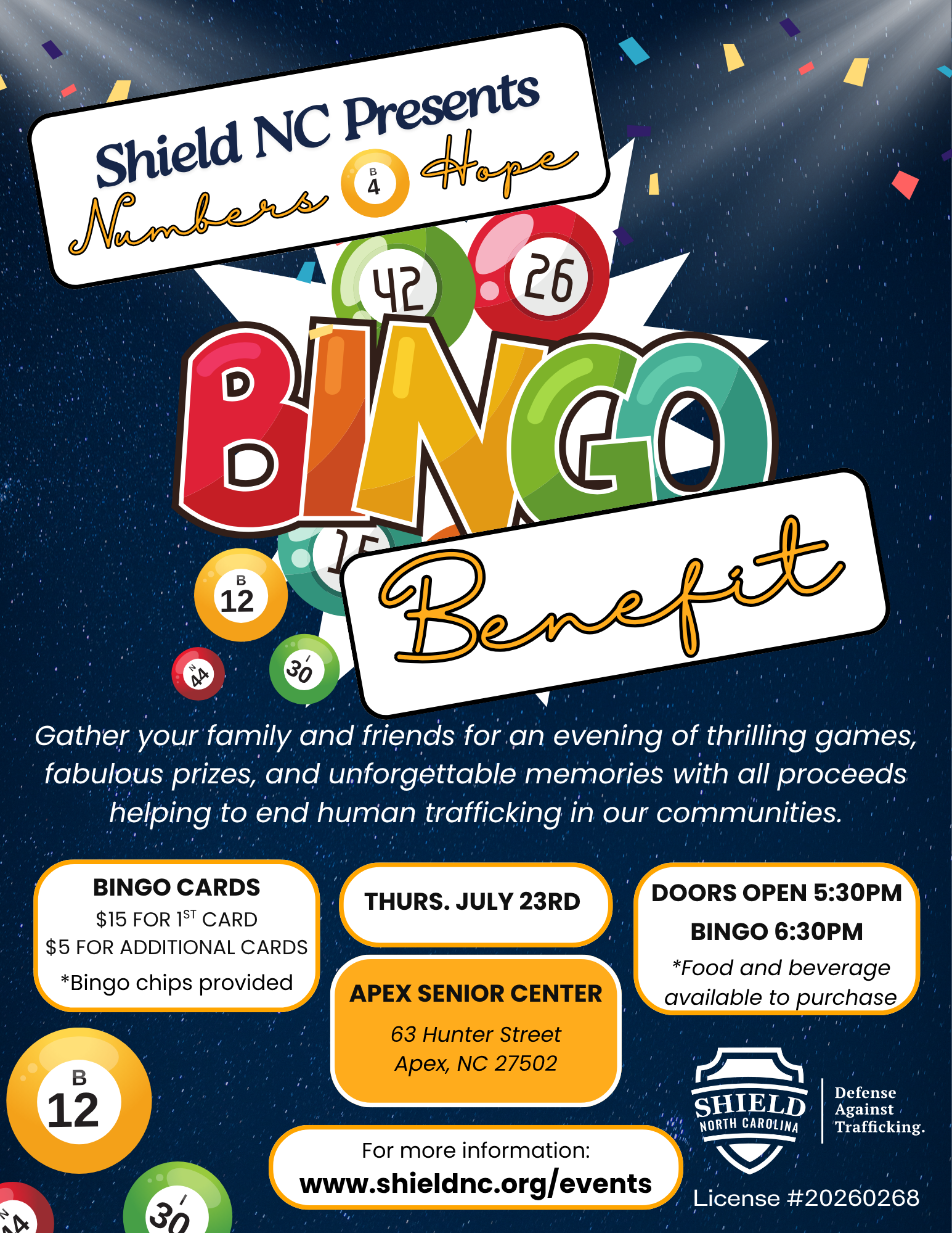 Campaign cover image for Shield NC - Numbers 4 Hope Bingo Benefit