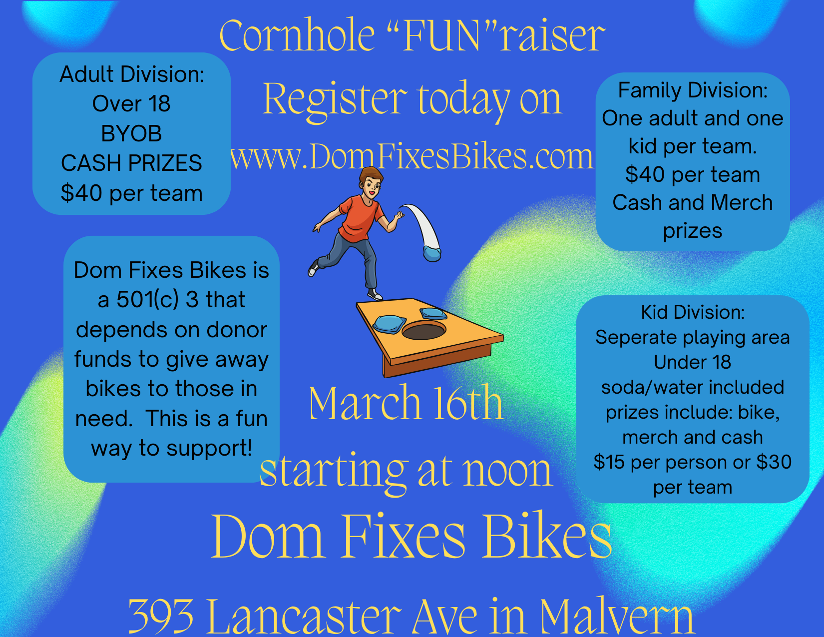 Campaign cover image for Cornhole Tournament FUN-draiser Event