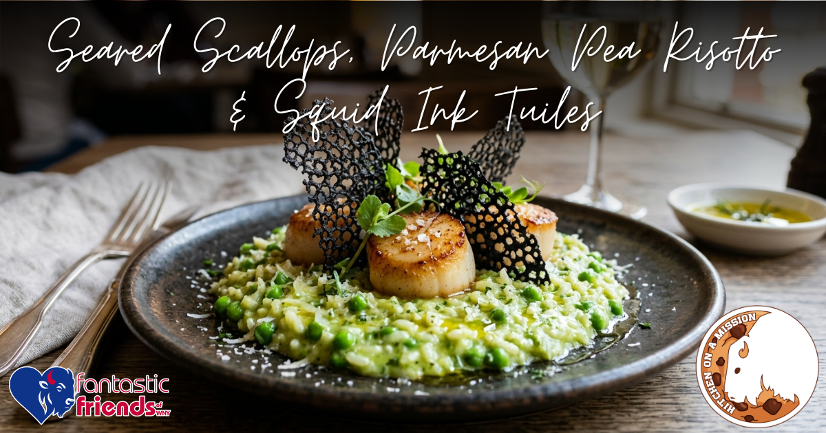 Campaign cover image for 4/24 Adult Cooking- Seared Scallops, Risotto, Squid Ink Tuiles