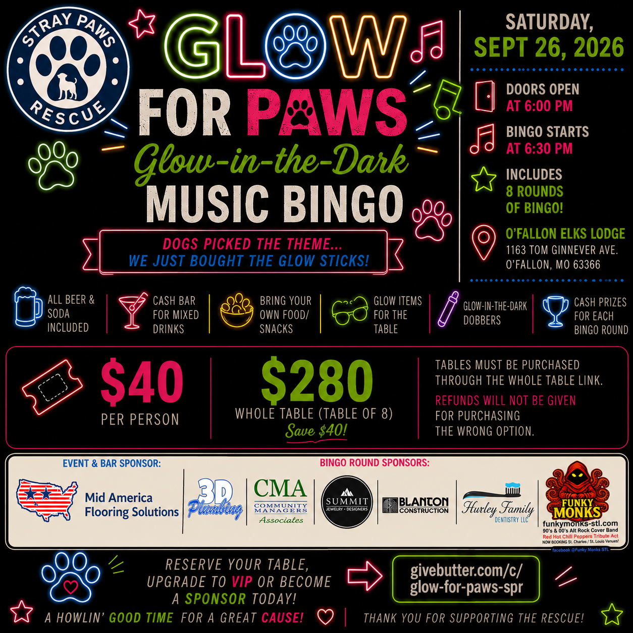 Campaign cover image for Glow for Paws - Black Light Music Bingo