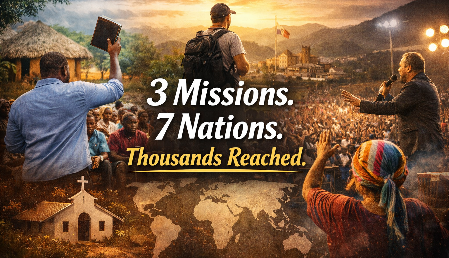 Campaign cover for 3 Missions. 7 Nations. Thousands Reached.