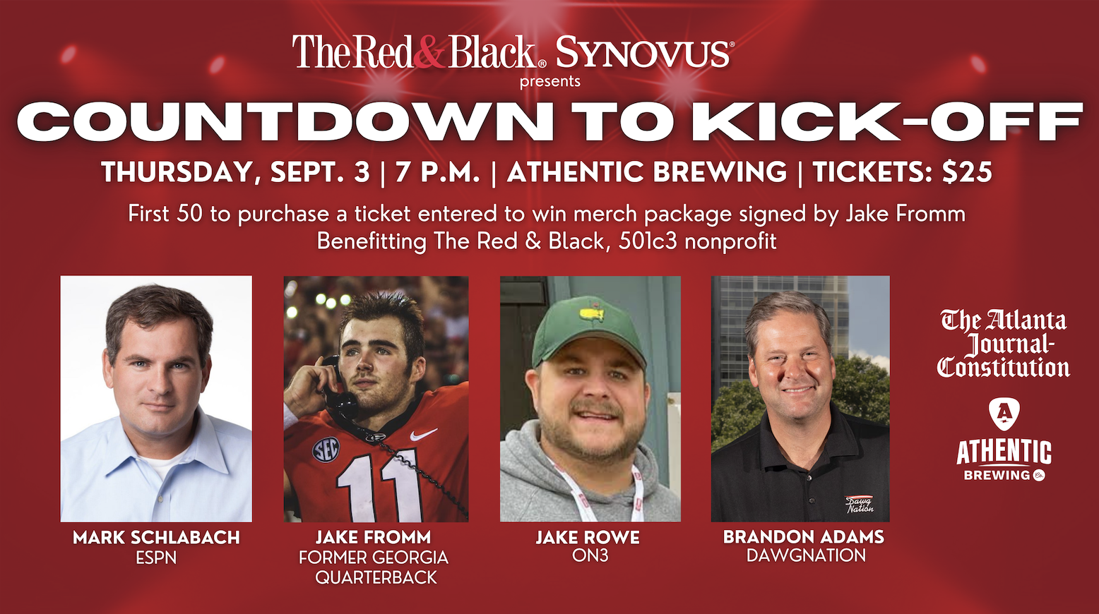 Campaign cover image for Countdown to Kick-Off: An evening with Jake Fromm, Mark Schlabach, Jake Rowe, and Brandon Adams
