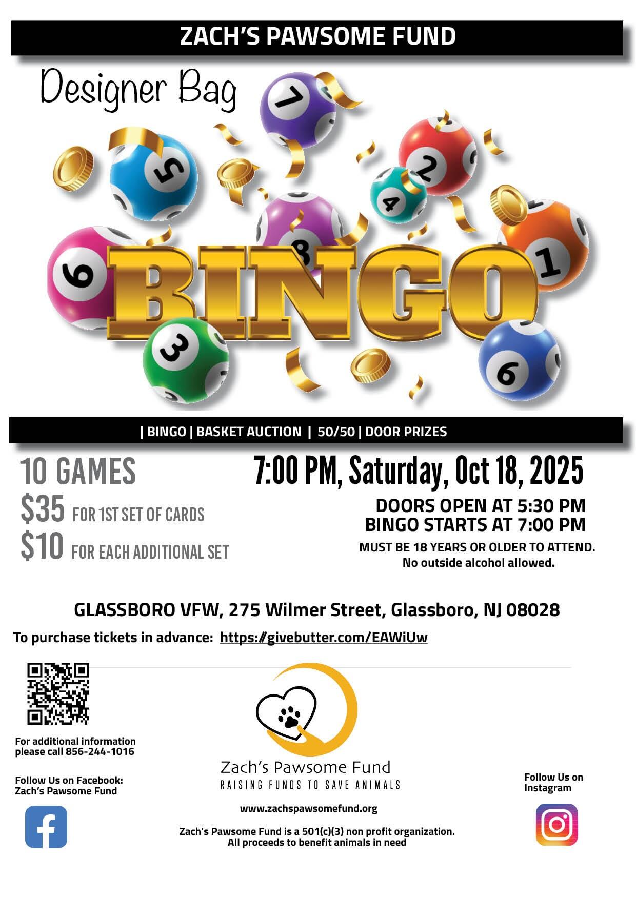 Campaign cover image for Zach's Pawsome Fund Designer Bag Bingo