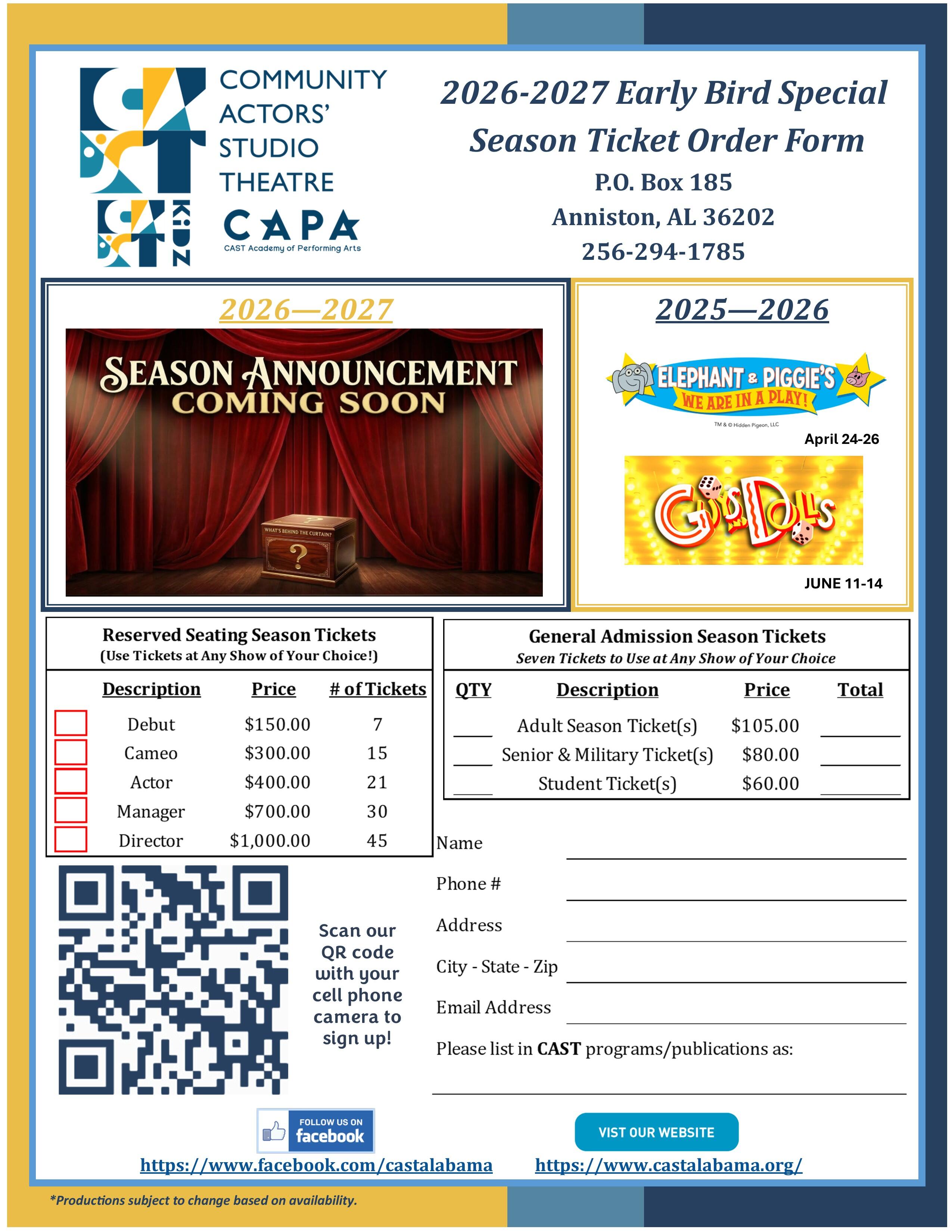 Campaign cover image for CAST Season Tickets 2026-2027 Early Bird