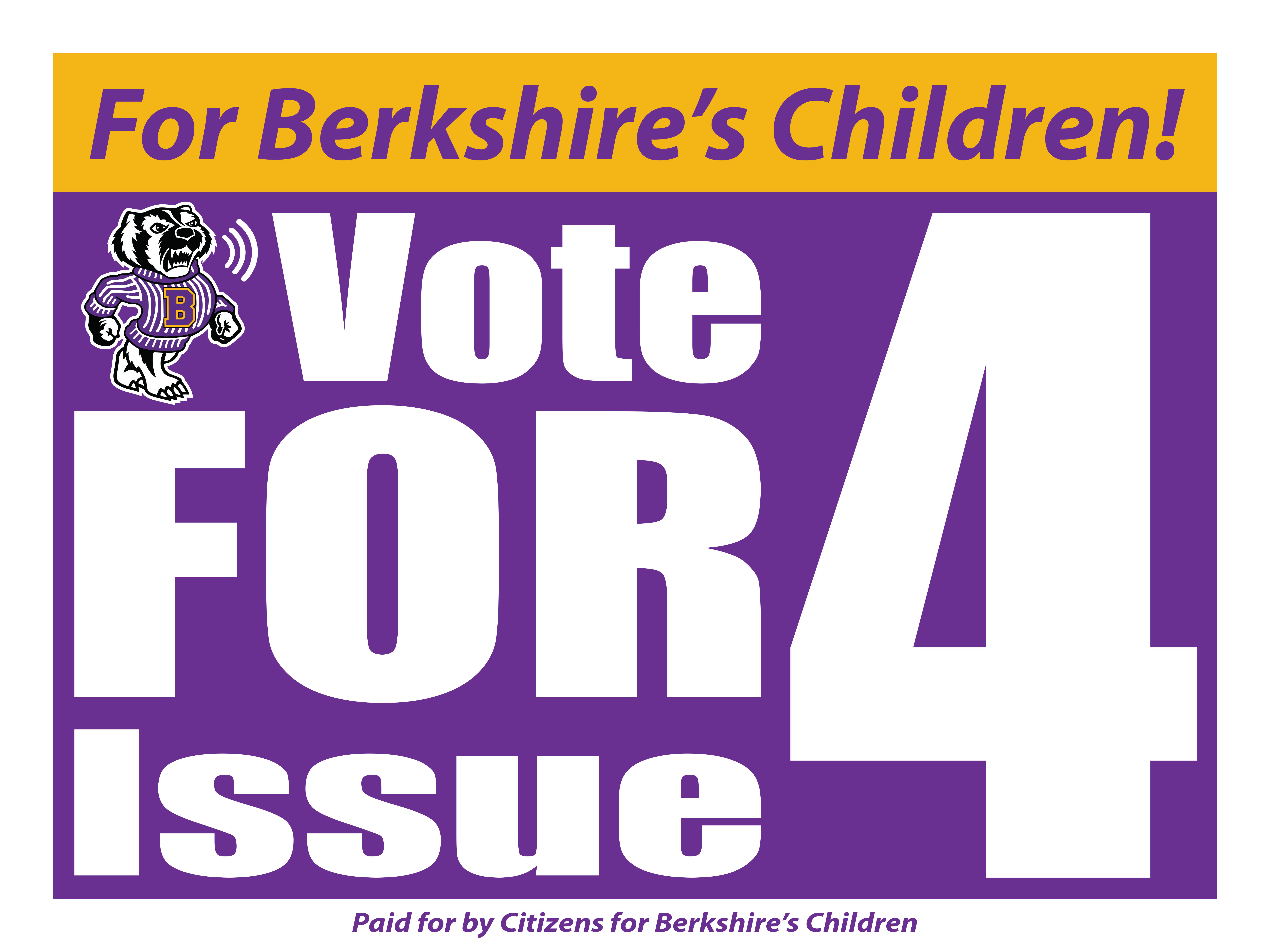 Campaign cover for Berkshire’s Children are Tomorrow’s Future. Vote for Issue 4 to Keep Berkshire Strong.