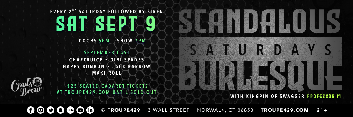 Campaign cover image for Scandalous Saturdays SEPTEMBER Burlesque Show At Troupe429 (SAT SEP 9, 2023 // 7:00PM)