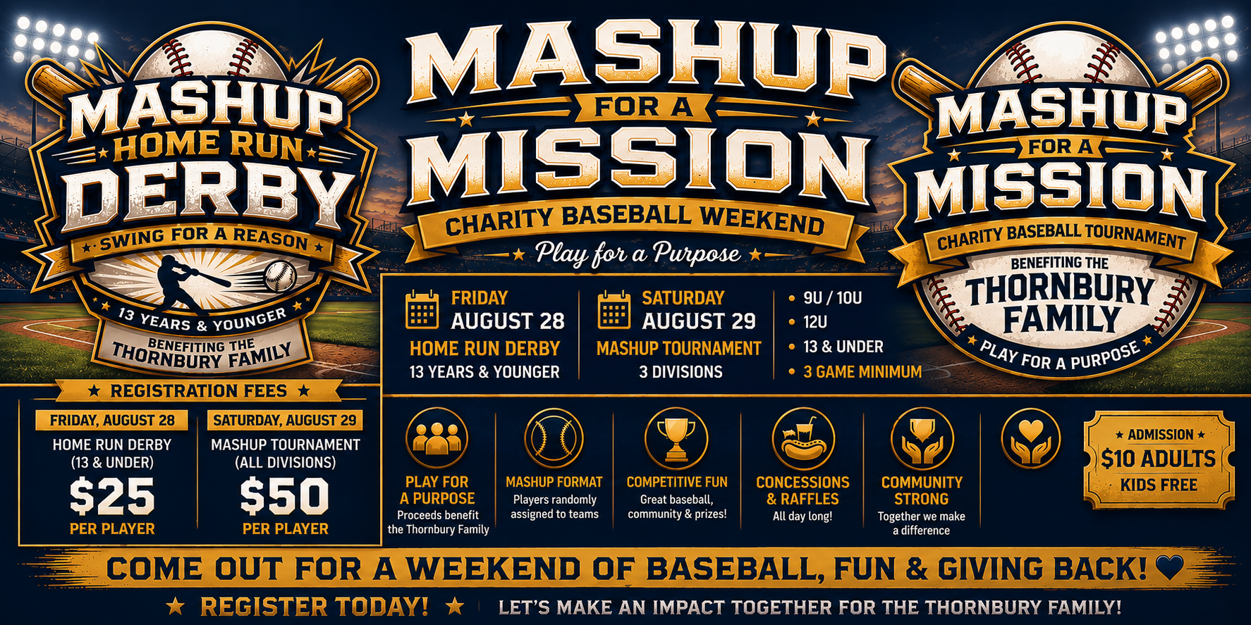 Campaign cover image for 2026 Mashup for a Mission Baseball Tournament- August 28th (HR Derby) and 29th (Mashup Tournament)