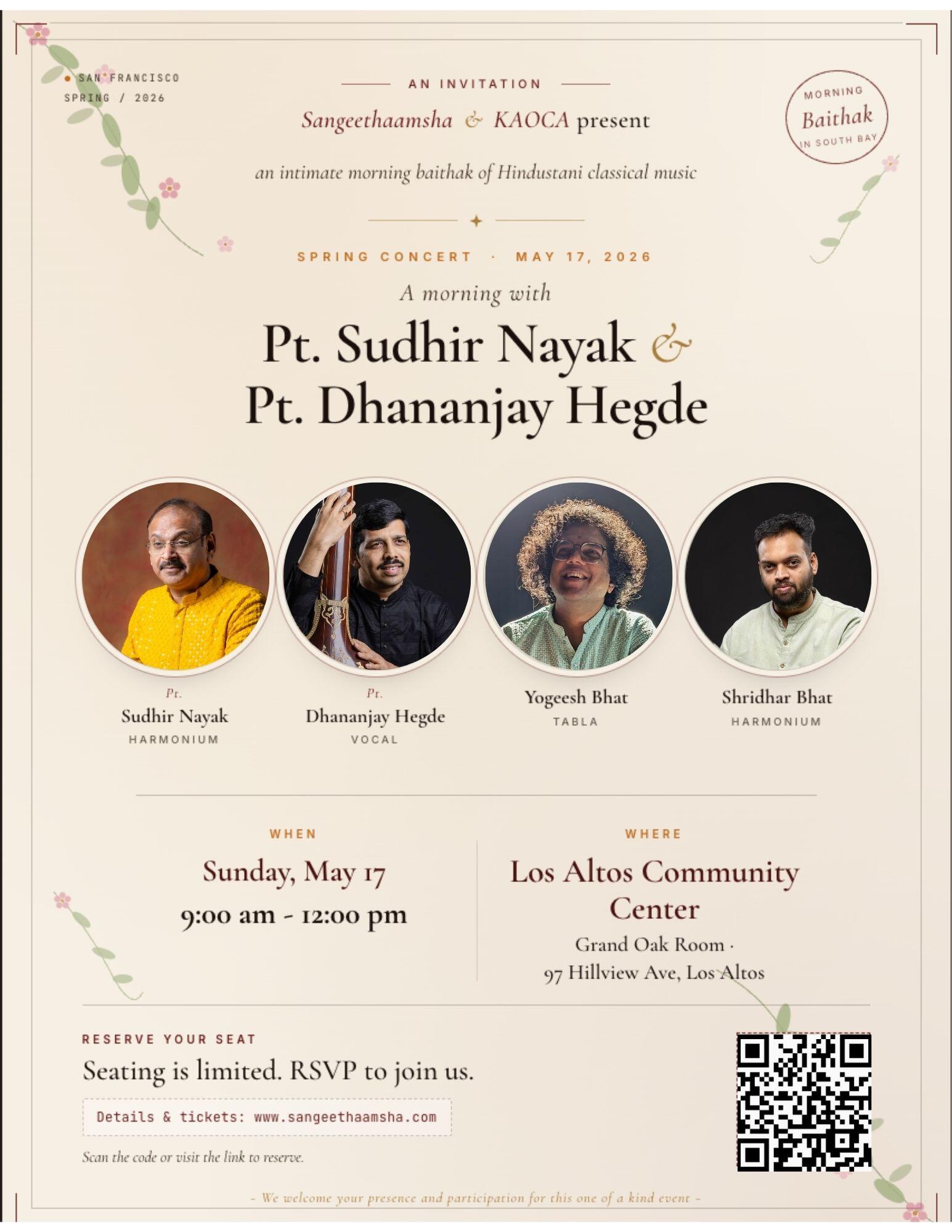 Campaign cover image for Spring concert with Pt Sudhir Nayak & Pt Dhananjay Hegde