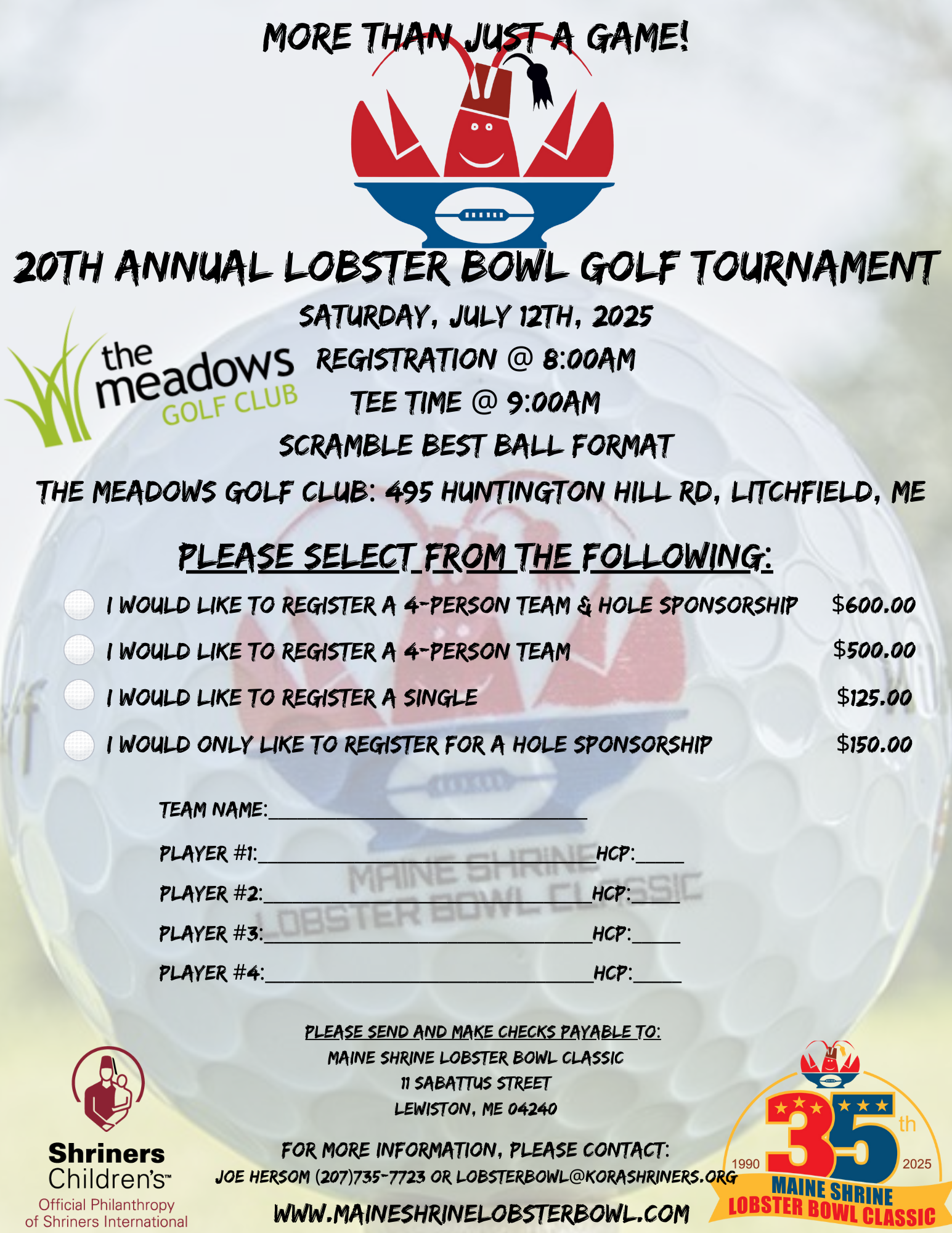 Campaign cover image for 20th Annual Lobster Bowl Golf Tournament