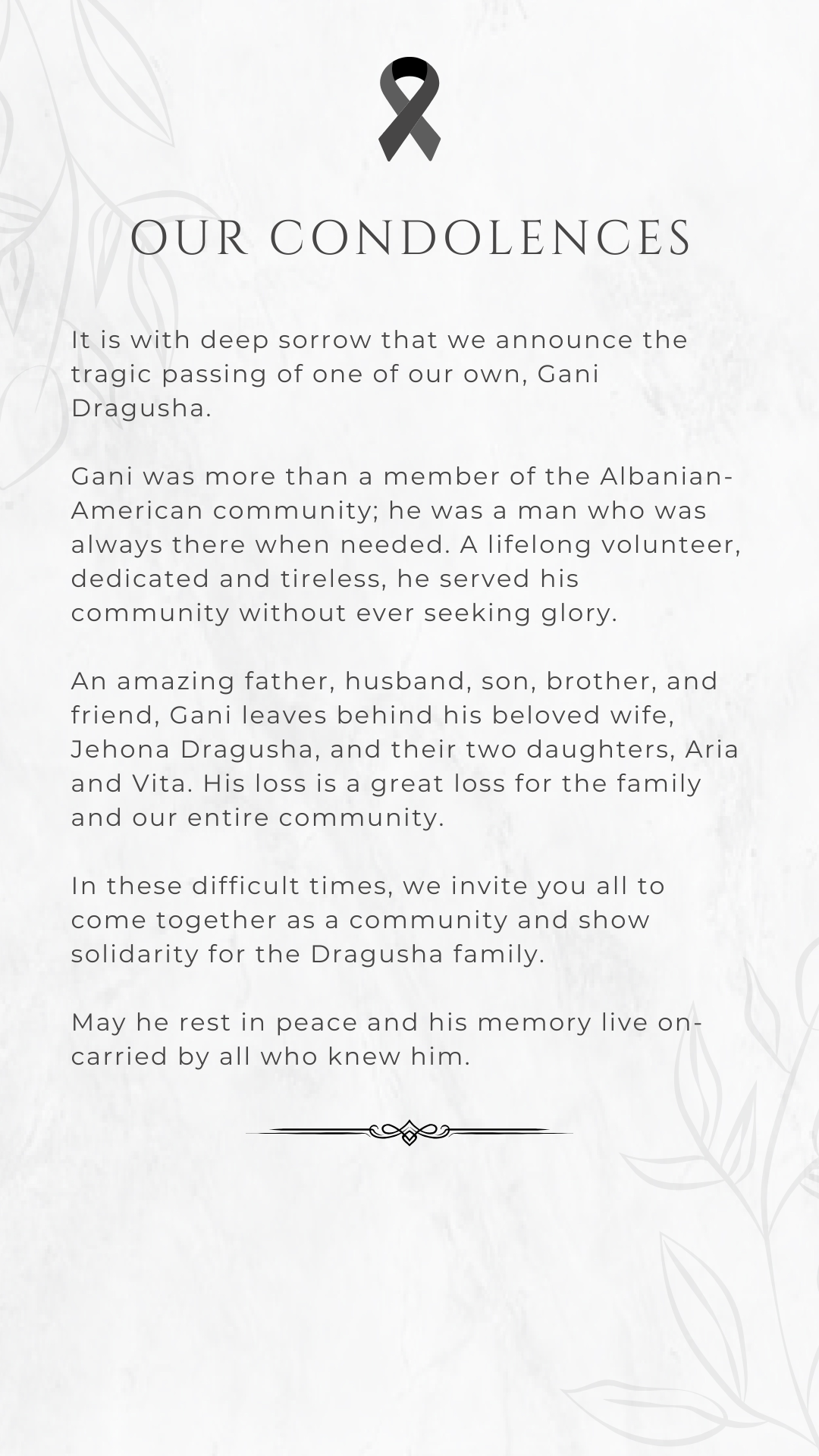 Campaign cover image for In Memoriam: Gani Dragusha Emergency Fund