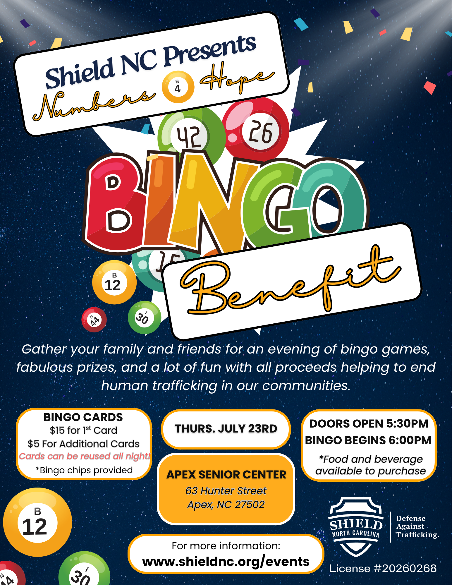 Campaign cover image for Shield NC - Numbers 4 Hope Bingo Benefit