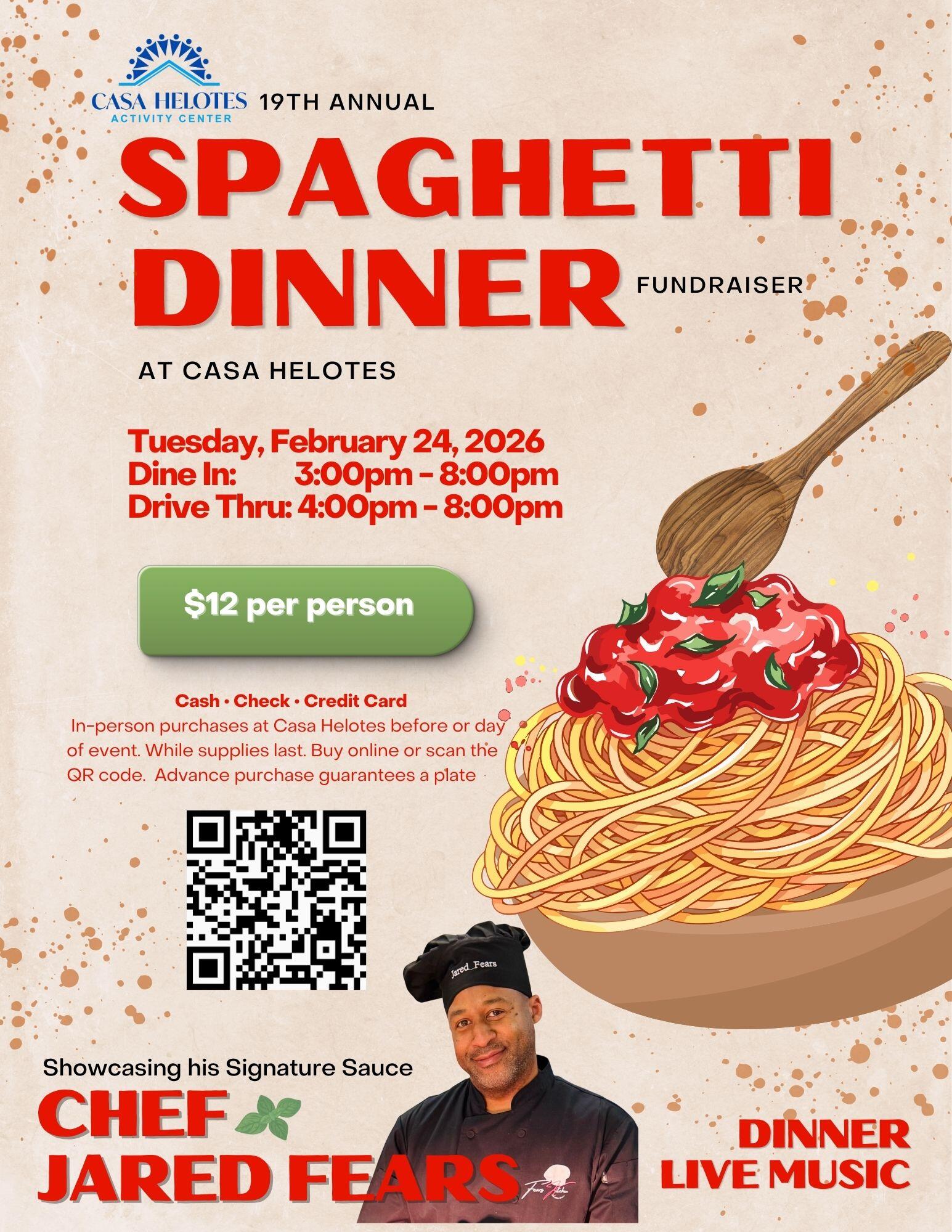 Campaign cover image for Casa Helotes 19th Annual Spaghetti Dinner Fundraiser