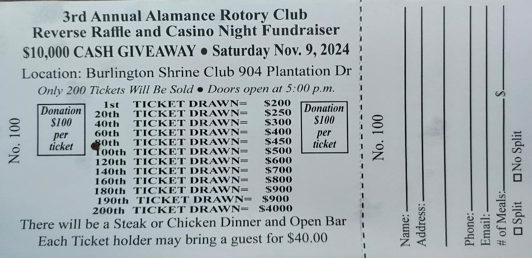 3rd Annual Alamance Rotary Club Reverse Raffle and Casino Night Fundraiser