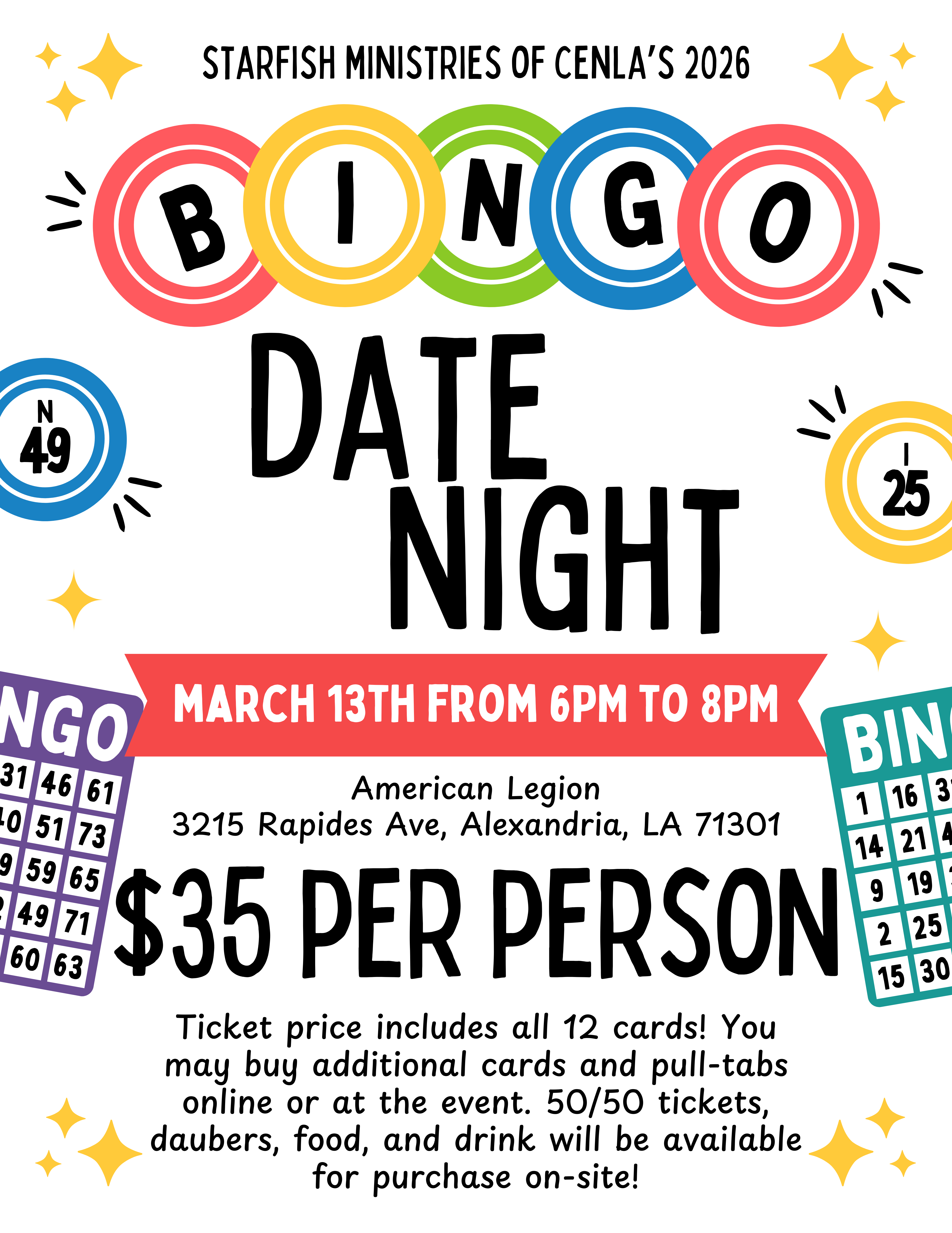 Campaign cover image for Starfish Ministries of Cenla's 2026 BINGO Date Night