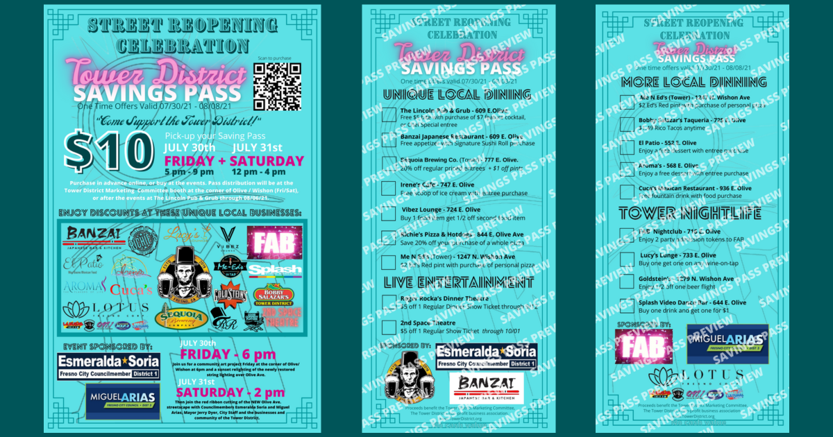 Campaign cover image for Tower District Savings Pass 07/30/21 - 08/08/21