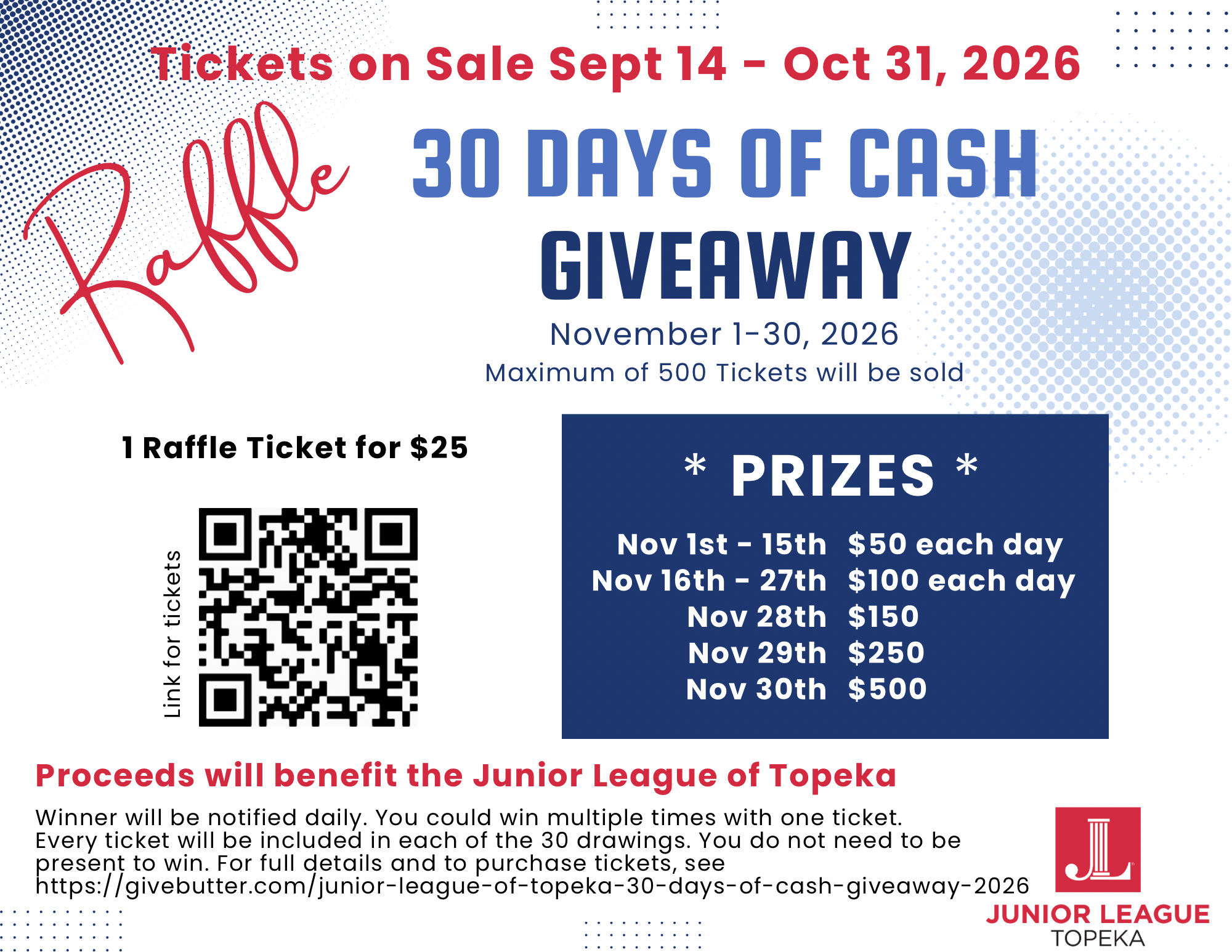 Campaign cover image for Junior League of Topeka - 30 Days of Cash Giveaway 2026