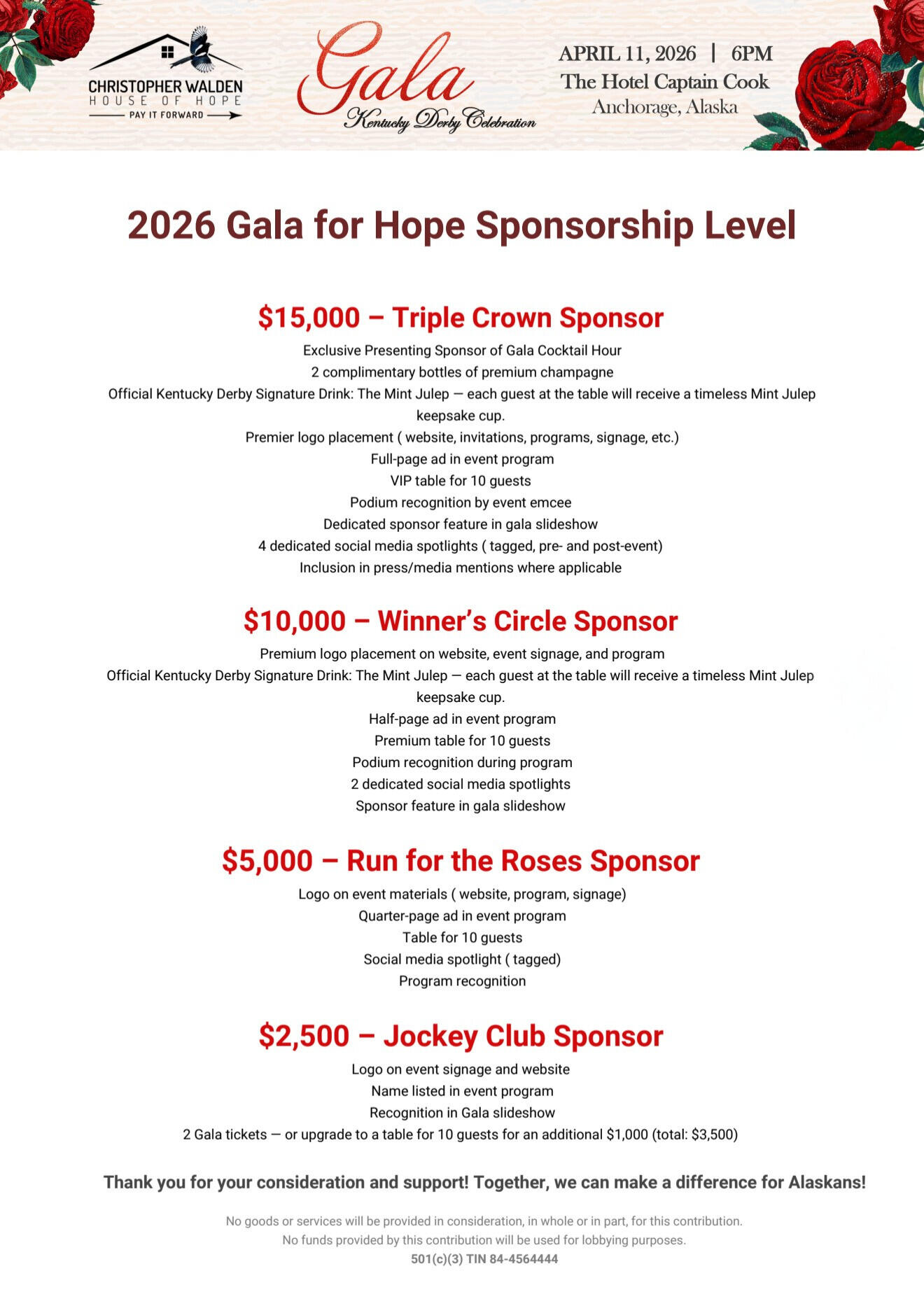 Campaign cover for 2026 Christopher Walden Foundation of Hope Gala Sponsorship Opportunities