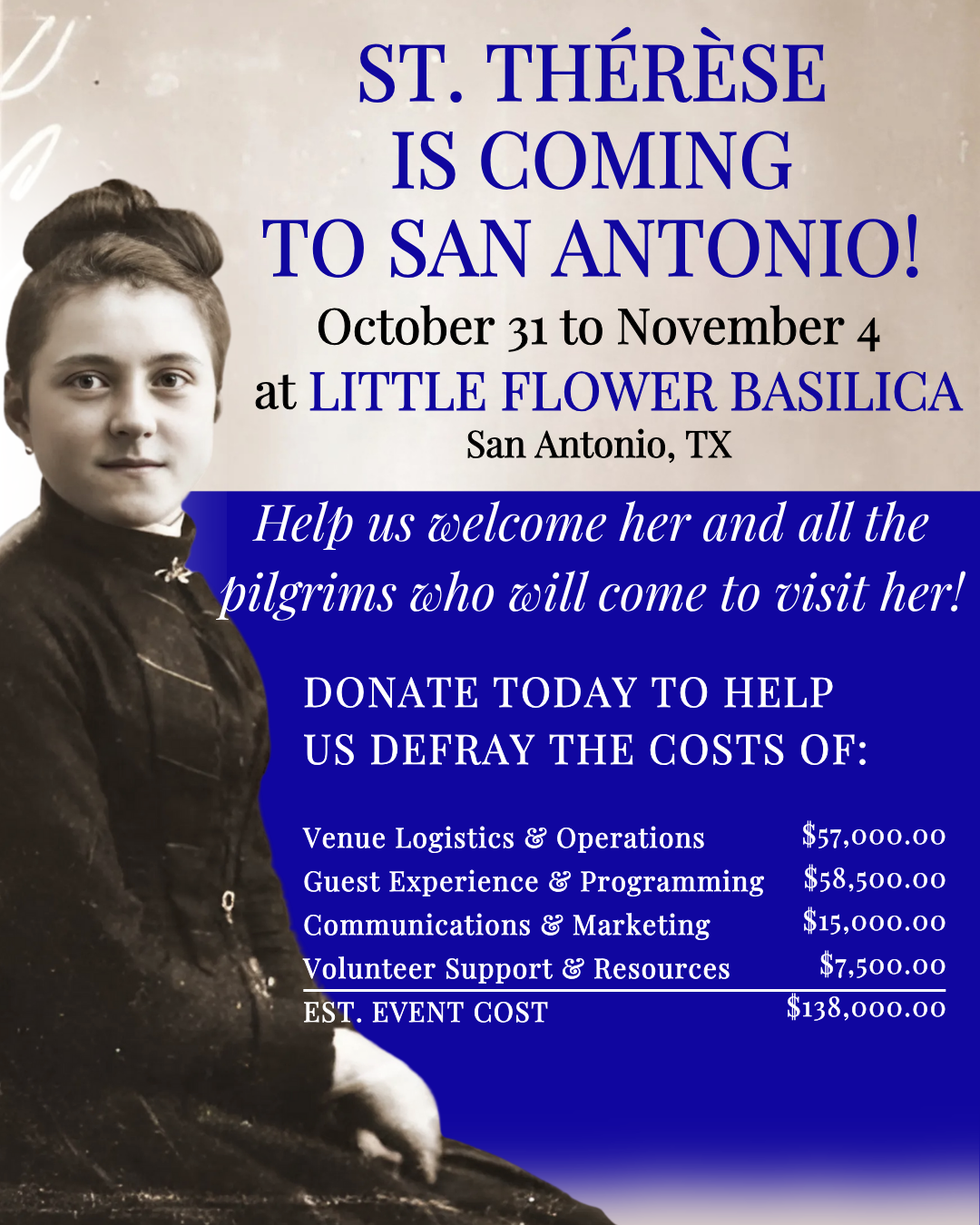 Campaign cover image for St. Thérèse is coming to San Antonio!
