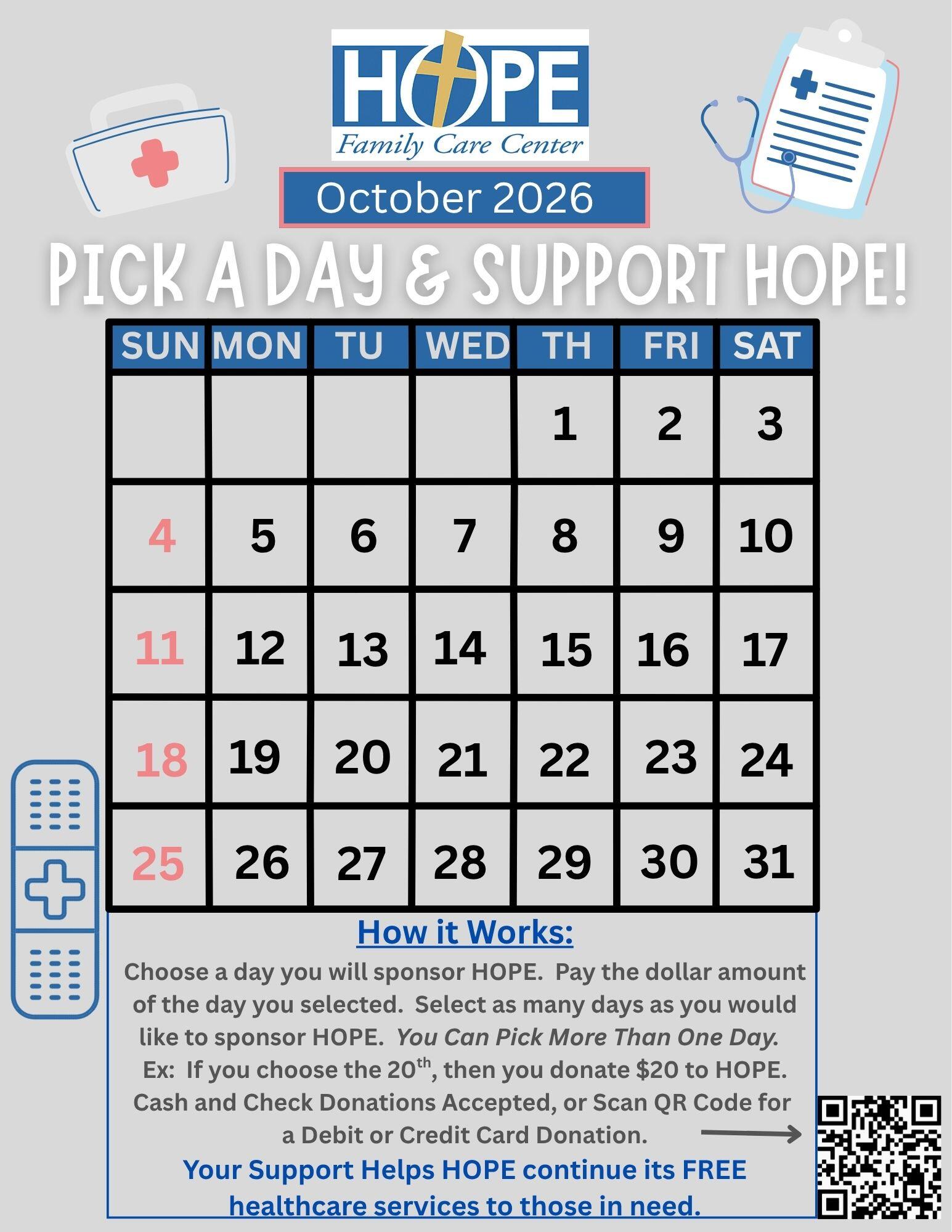 Campaign cover for Pick A Day Fundraiser for HOPE 2026