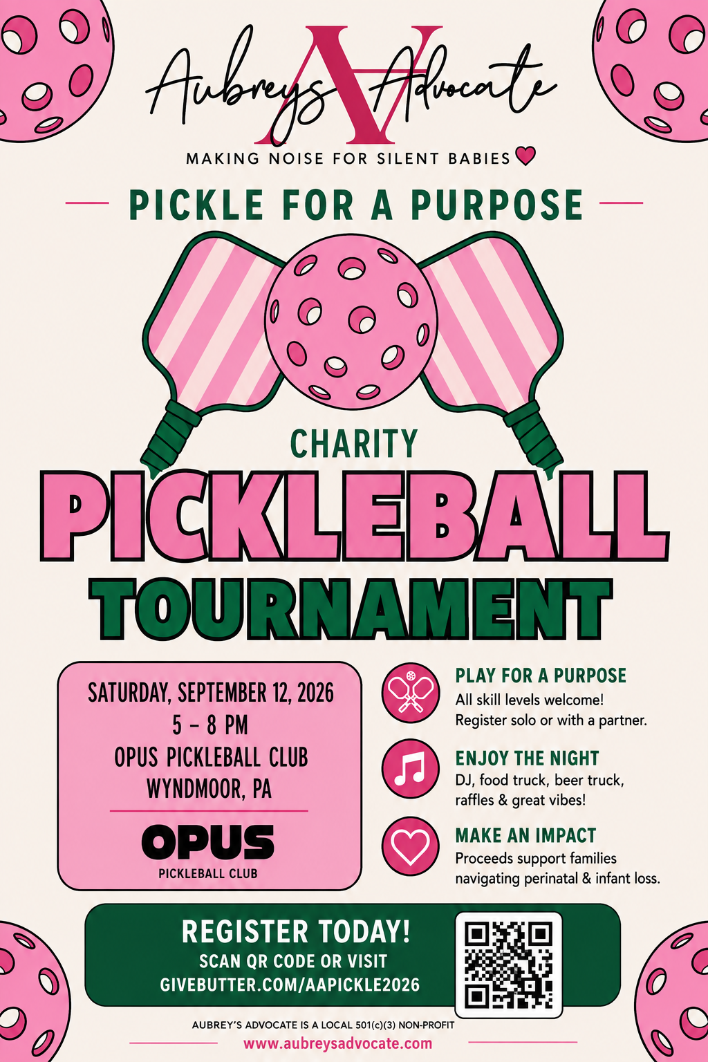 Campaign cover image for Aubrey's Advocate: Pickleball Tournament