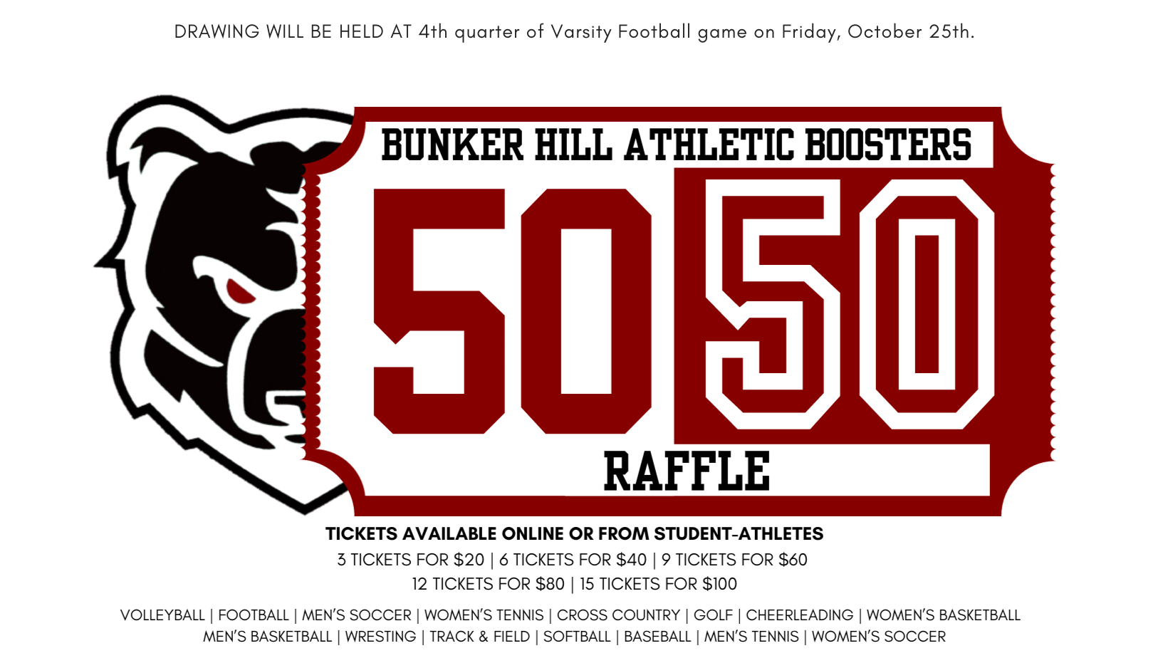 Campaign cover image for Bunker Hill Athletic Boosters 50/50 Raffle