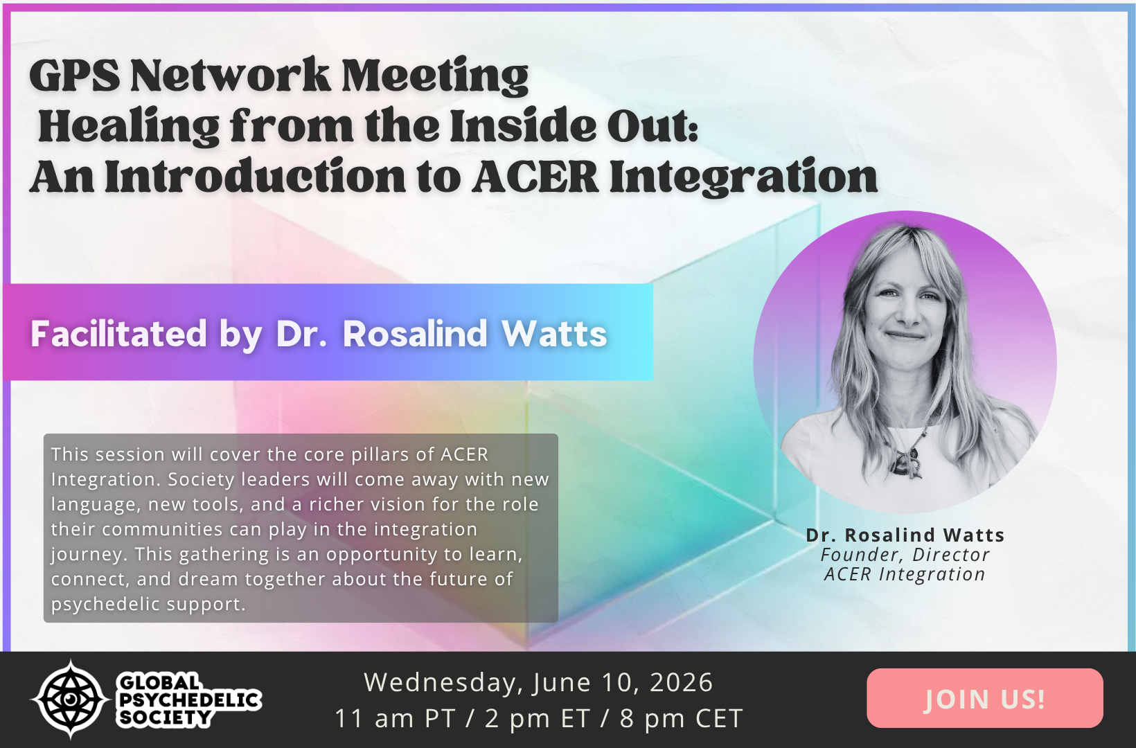 Campaign cover image for GPS Network Meeting: Healing from the Inside Out: An Introduction to ACER Integration with Dr. Rosalind Watts