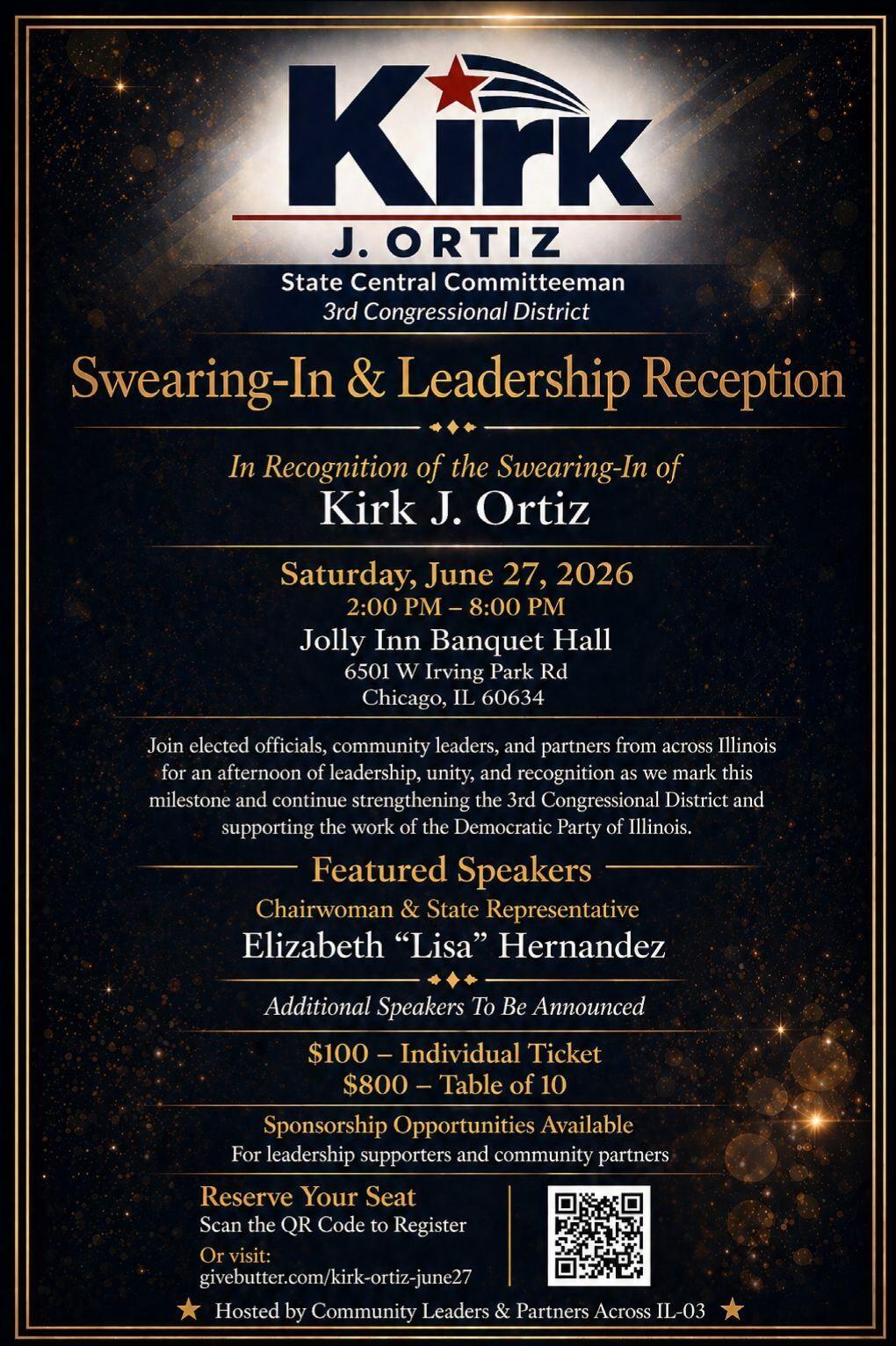 Campaign cover image for Swearing-In & Leadership Reception Honoring Kirk J. Ortiz – June 27, 2026