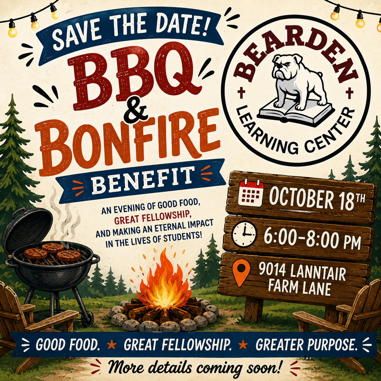 Campaign cover image for BBQ and Bonfire Benefit for the Bearden Learning Center--Free Event!