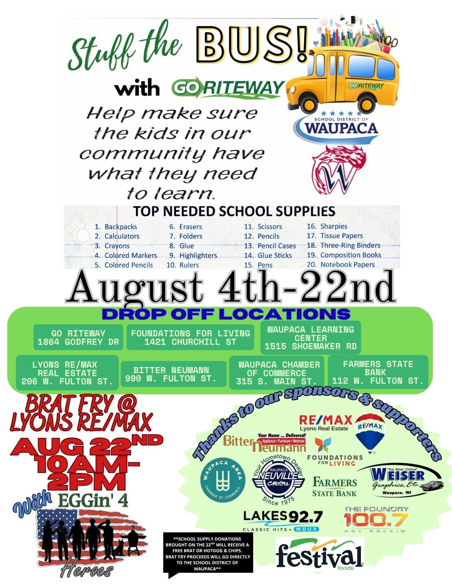 Campaign cover image for School District of Waupaca Stuff the Bus